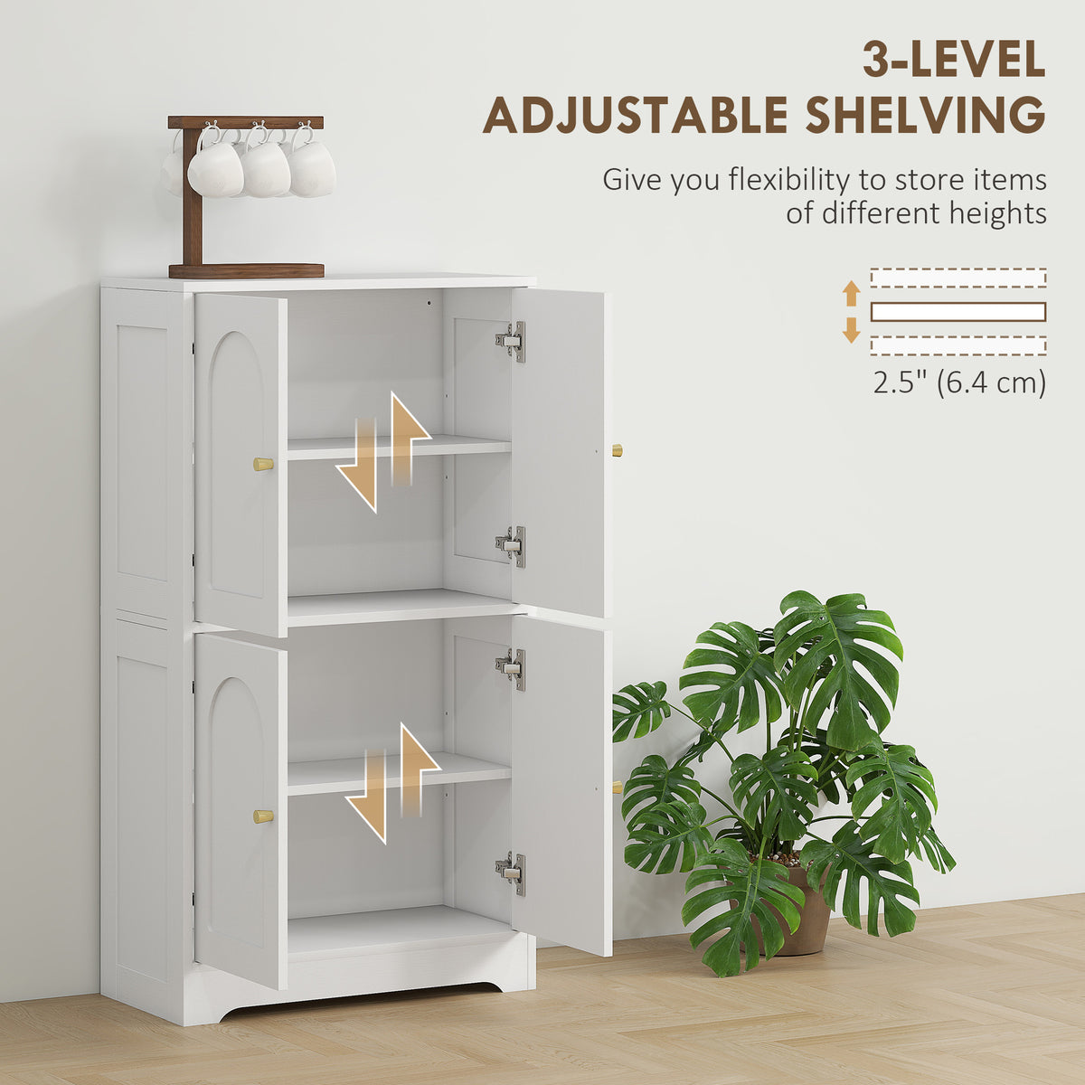 43" Kitchen Pantry Cabinet - White 4 Arched Doors-Home Furnishings > Storage & Organization > Kitchen Pantry Cabinets-DECOROLALA