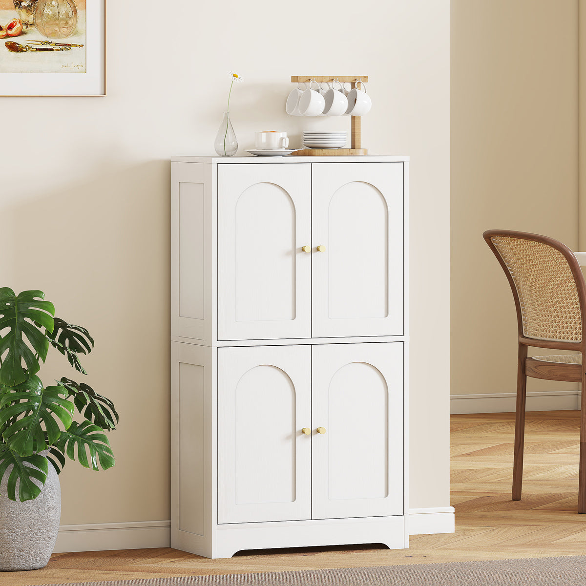 43" Kitchen Pantry Cabinet - White 4 Arched Doors-Home Furnishings > Storage & Organization > Kitchen Pantry Cabinets-DECOROLALA
