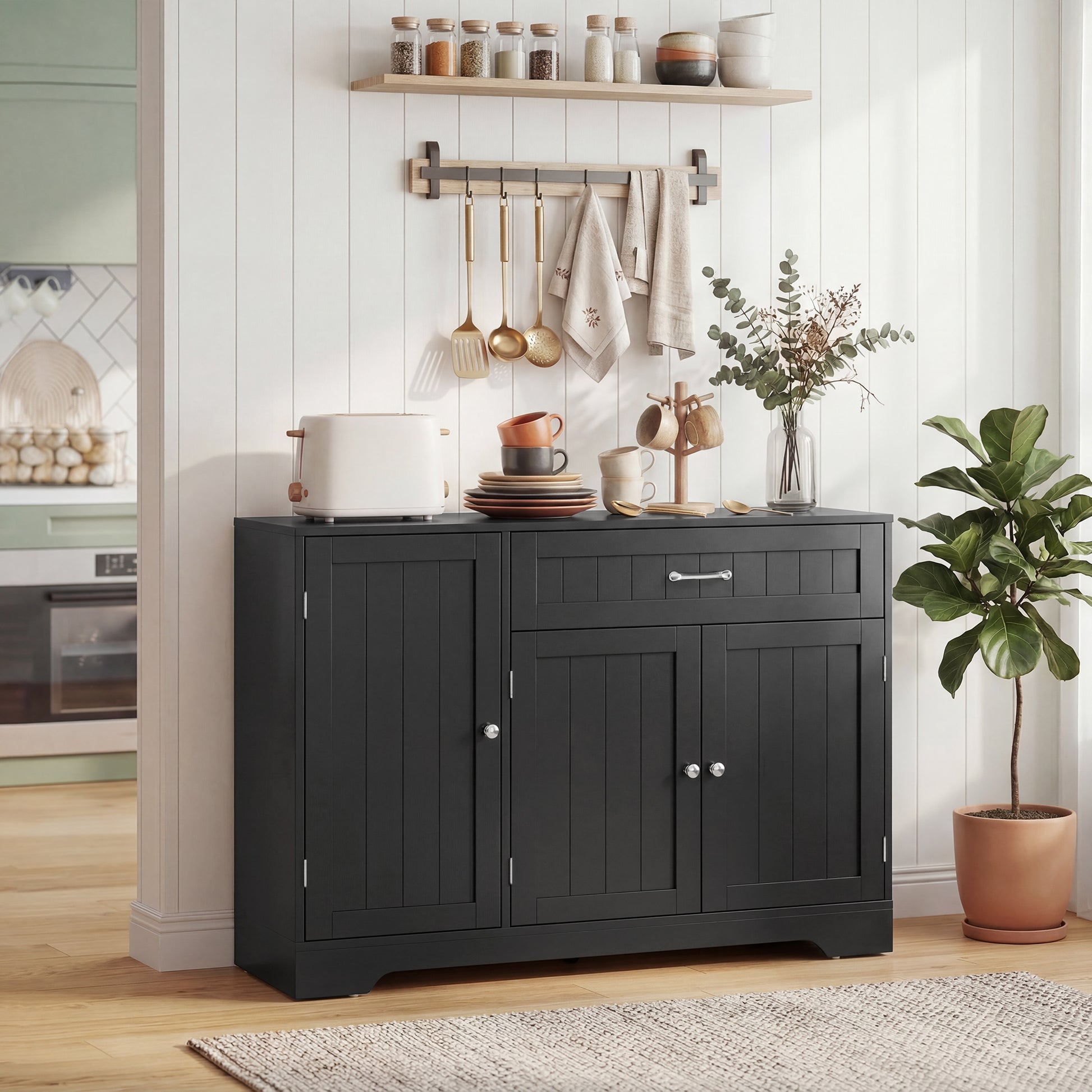 43" Kitchen Sideboard Buffet Cabinet with Door Racks - Black-DECOROLALA