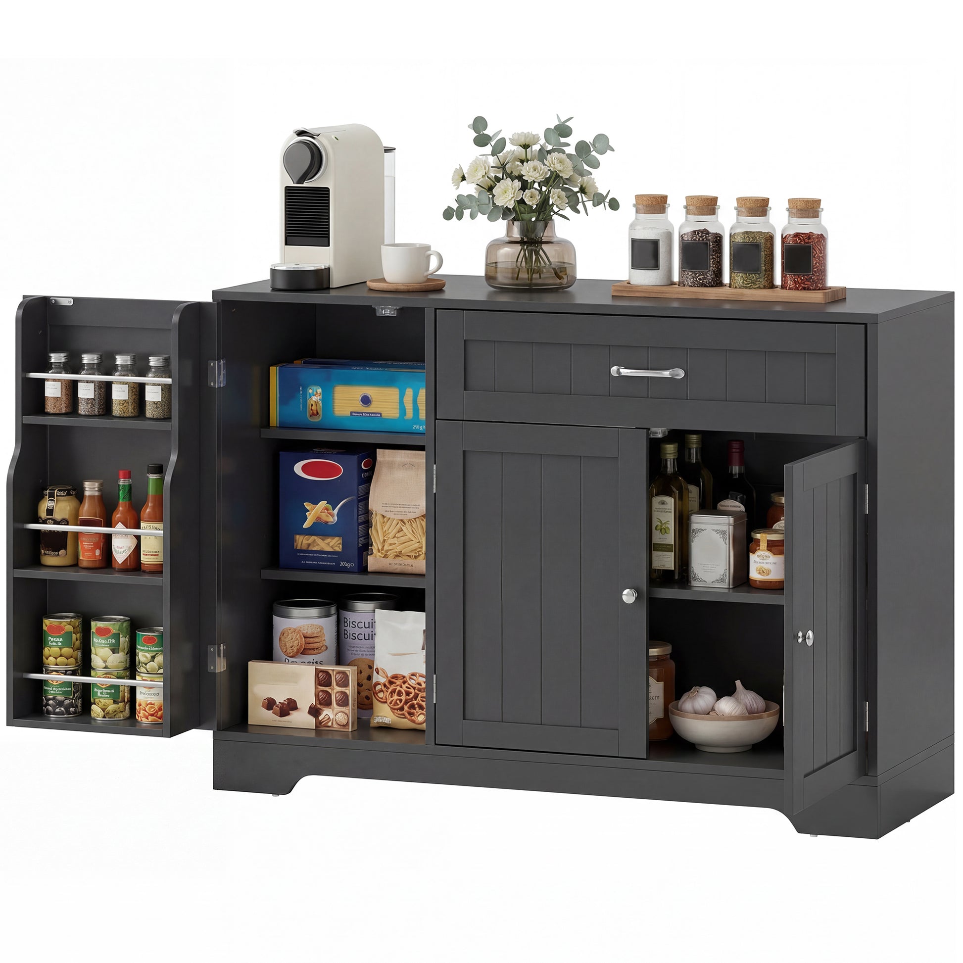 43" Kitchen Sideboard Buffet Cabinet with Door Racks - Black-DECOROLALA
