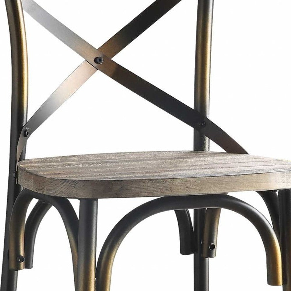 43" Oak And Black and Gold Solid Wood And Metal Bar Height Bar Chair-Bar Chairs-DECOROLALA