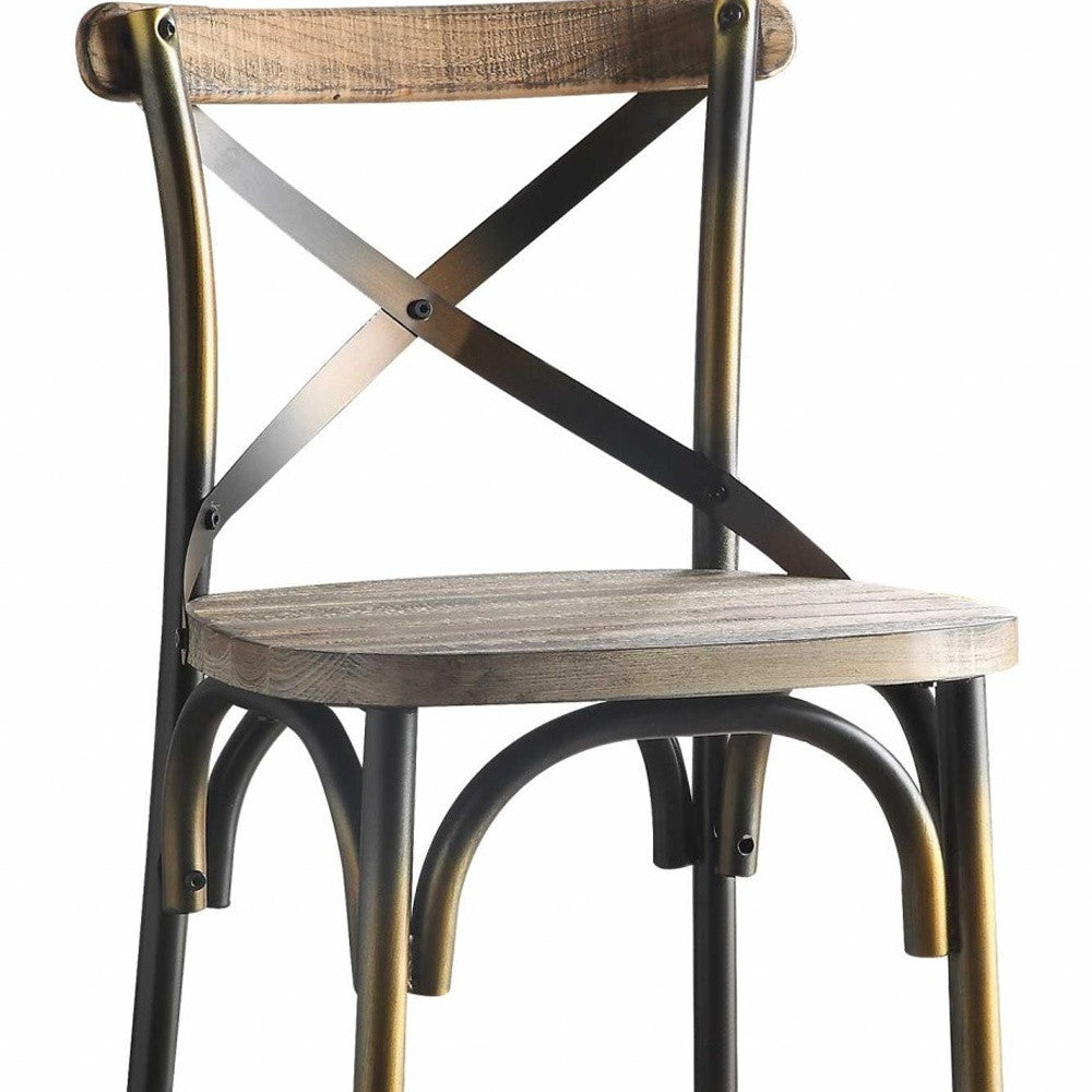 43" Oak And Black and Gold Solid Wood And Metal Bar Height Bar Chair-Bar Chairs-DECOROLALA