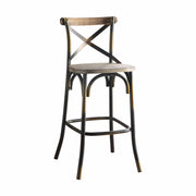 43" Oak And Black and Gold Solid Wood And Metal Bar Height Bar Chair-Bar Chairs-DECOROLALA