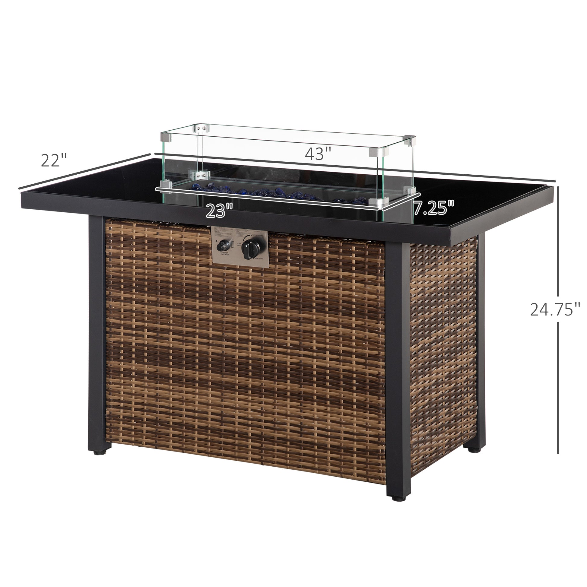 43" Outdoor Propane Fire Pit Table 50,000 BTU - Brown Rattan-Patio & Garden > Fire Pits-DECOROLALA