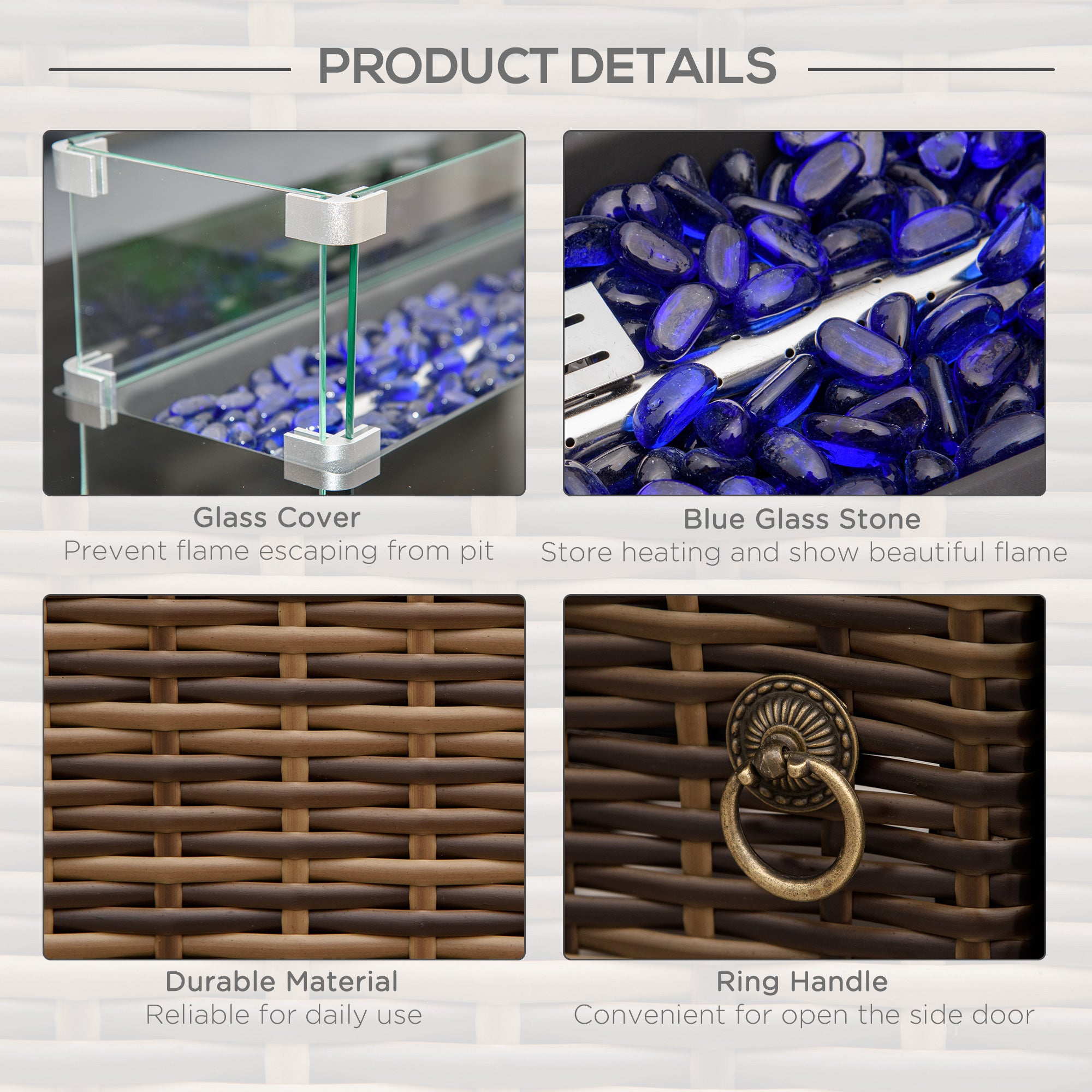 43" Outdoor Propane Fire Pit Table 50,000 BTU - Brown Rattan-Patio & Garden > Fire Pits-DECOROLALA