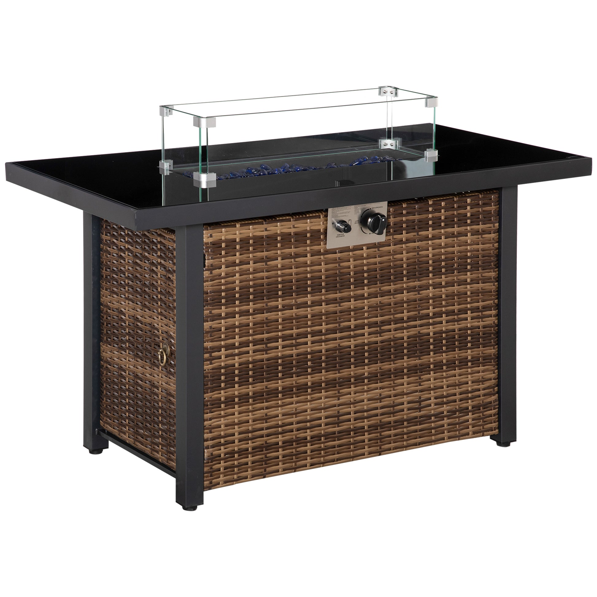 43" Outdoor Propane Fire Pit Table 50,000 BTU - Brown Rattan-Patio & Garden > Fire Pits-DECOROLALA