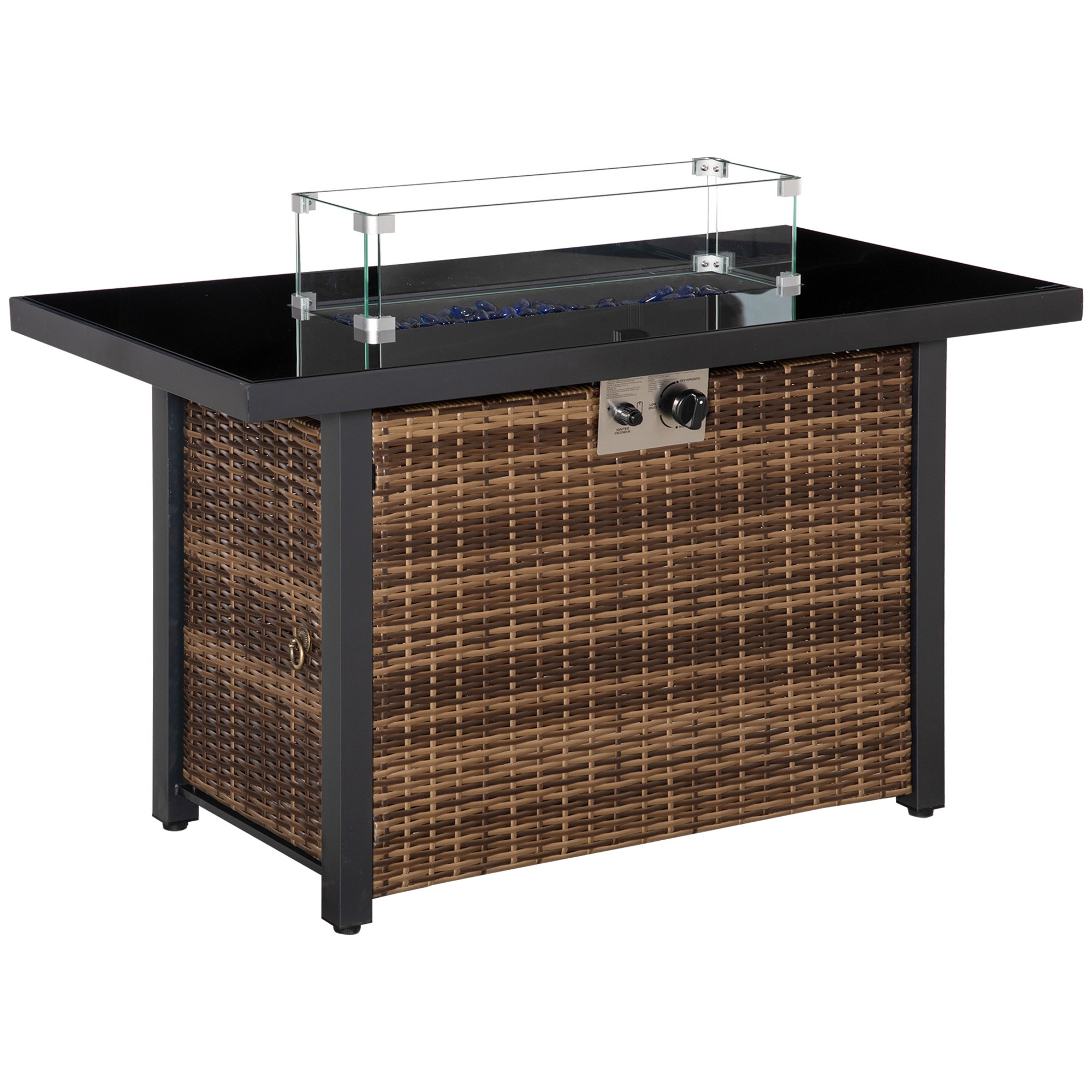43" Outdoor Propane Fire Pit Table 50,000 BTU - Brown Rattan-Patio & Garden > Fire Pits-DECOROLALA