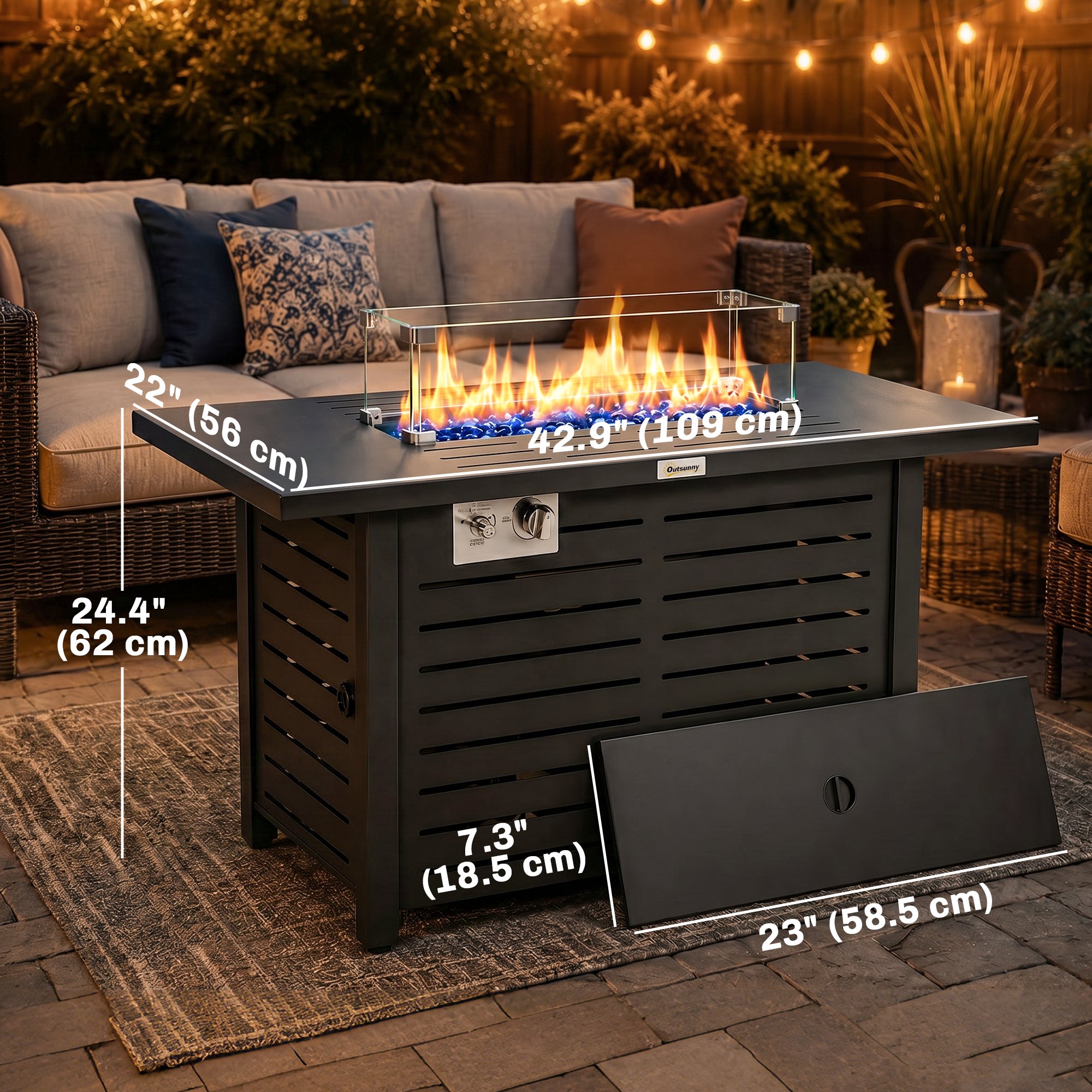 43" Propane Fire Pit Table - 50,000 BTU Steel Black-Patio & Garden > Fire Pits-DECOROLALA