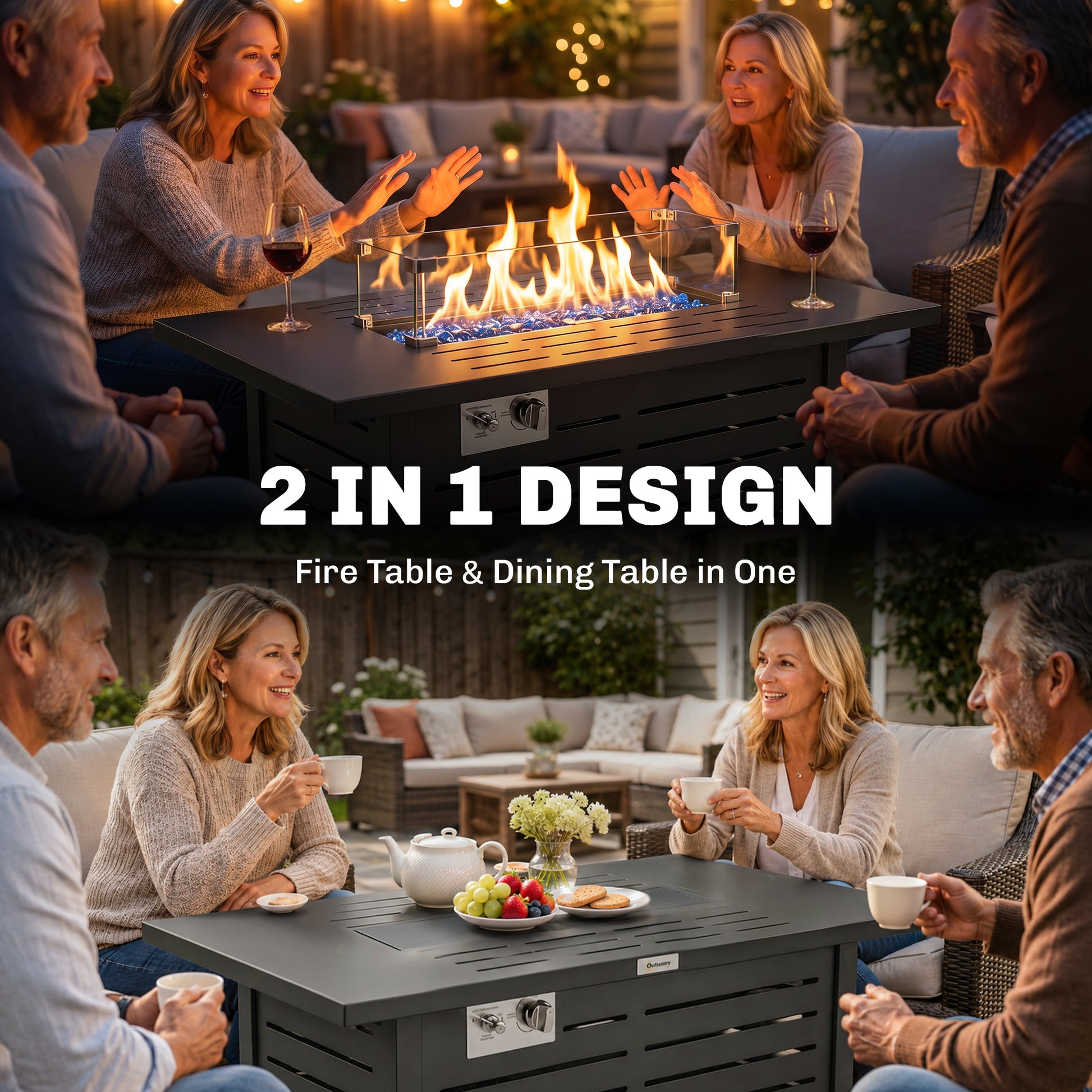 43" Propane Fire Pit Table - 50,000 BTU Steel Black-Patio & Garden > Fire Pits-DECOROLALA