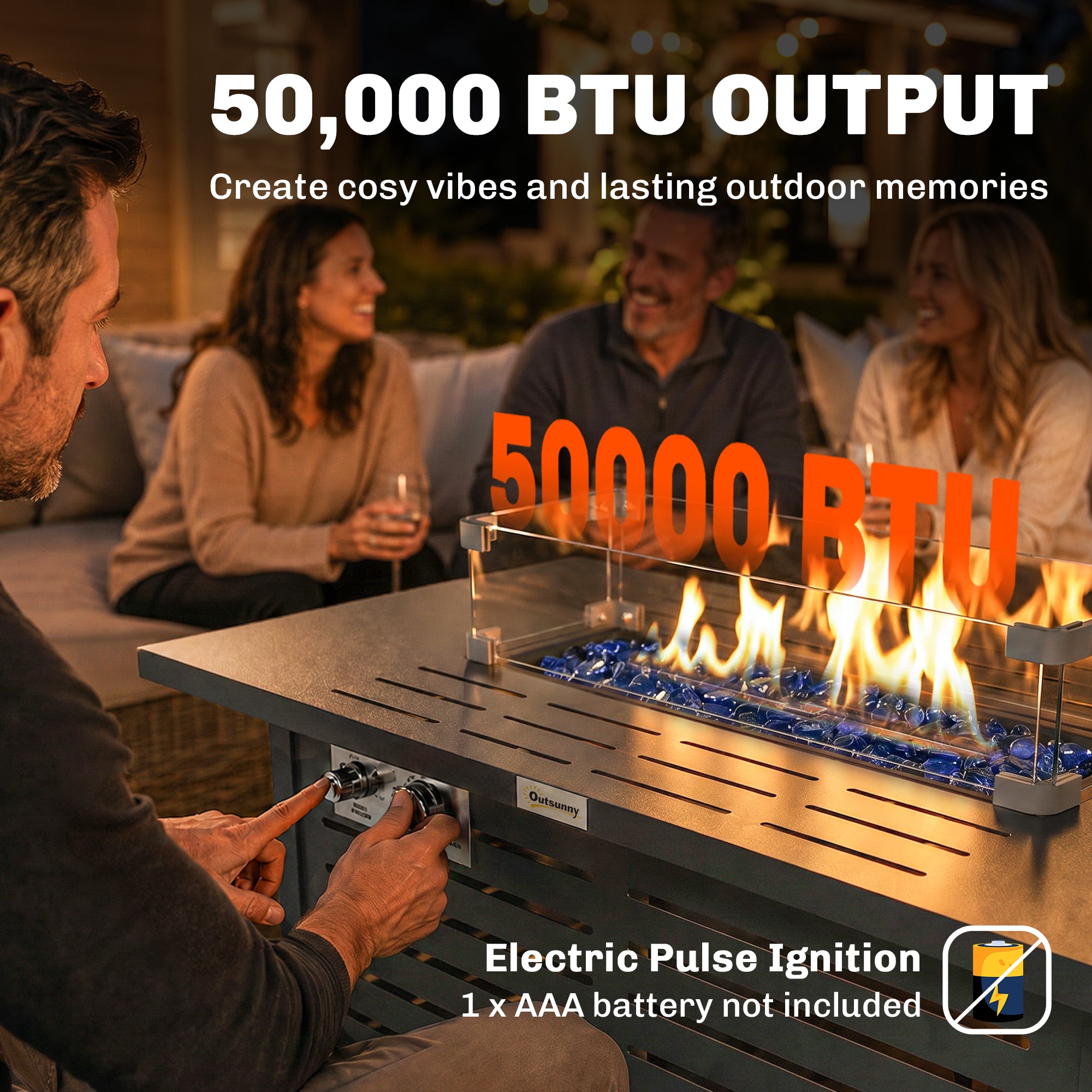 43" Propane Fire Pit Table - 50,000 BTU Steel Black-Patio & Garden > Fire Pits-DECOROLALA