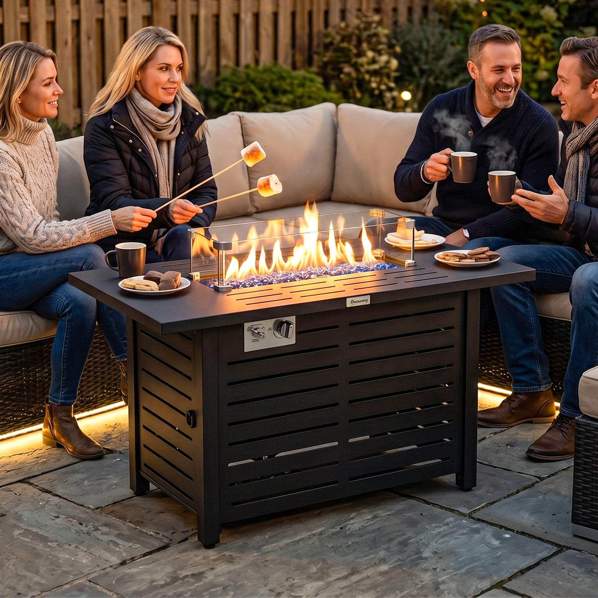 43" Propane Fire Pit Table - 50,000 BTU Steel Black-Patio & Garden > Fire Pits-DECOROLALA