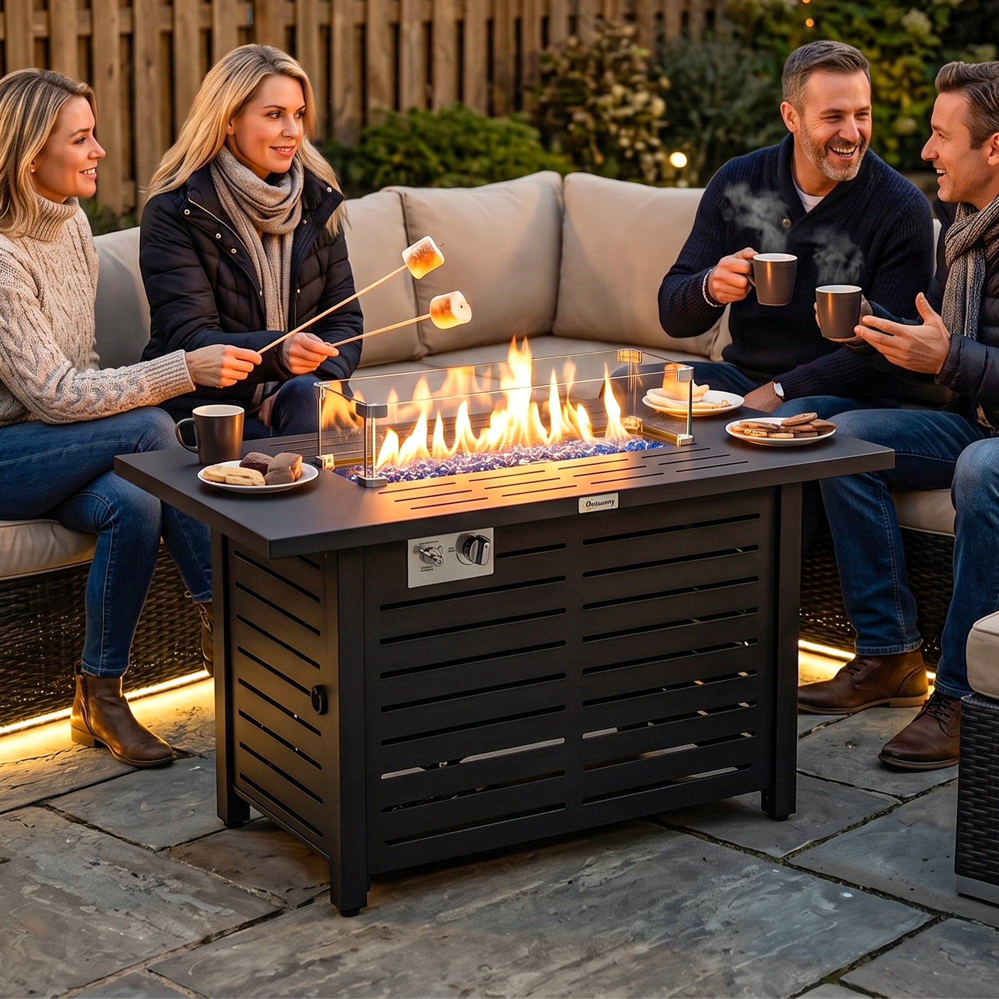 43" Propane Fire Pit Table - 50,000 BTU Steel Black-Patio & Garden > Fire Pits-DECOROLALA