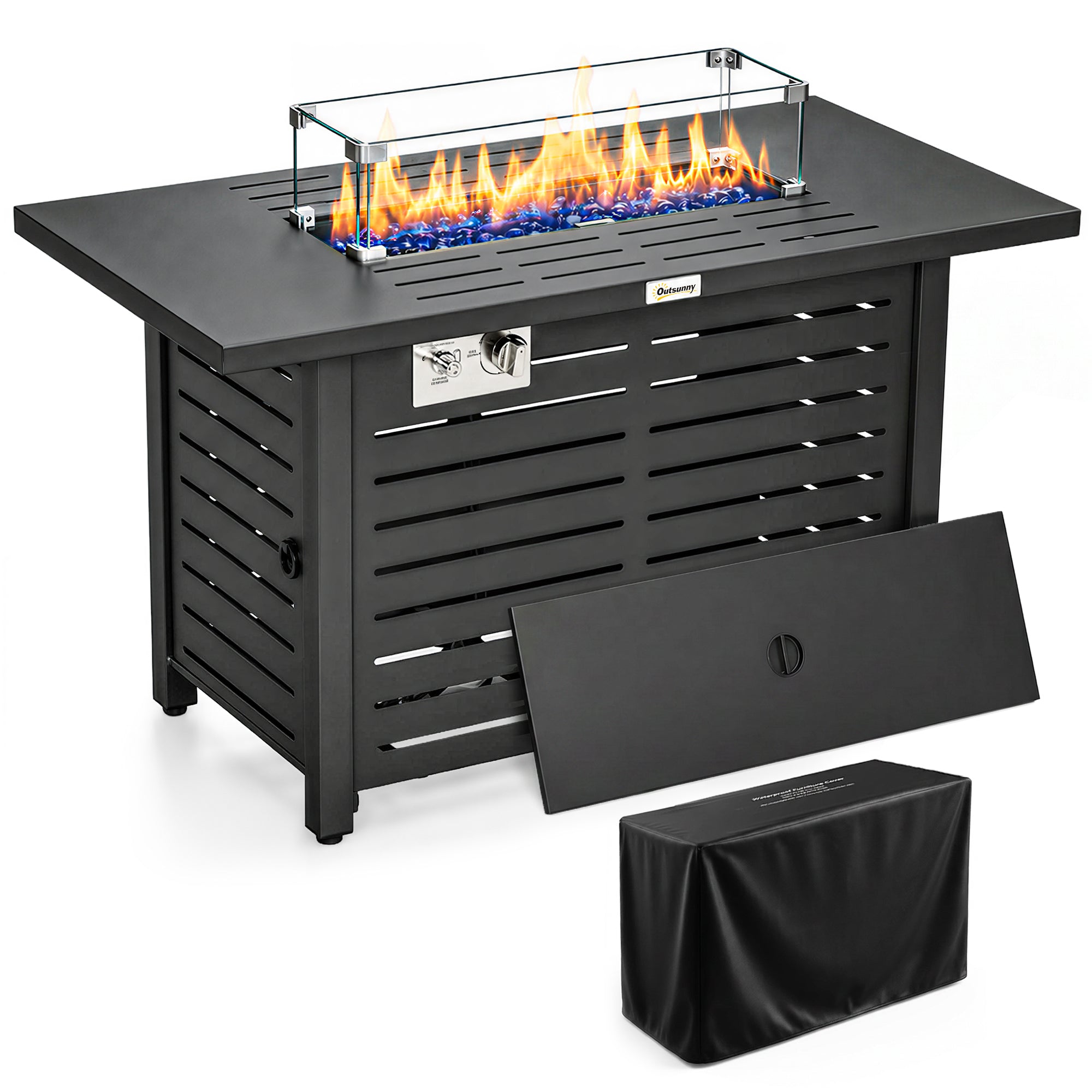 43" Propane Fire Pit Table - 50,000 BTU Steel Black-Patio & Garden > Fire Pits-DECOROLALA