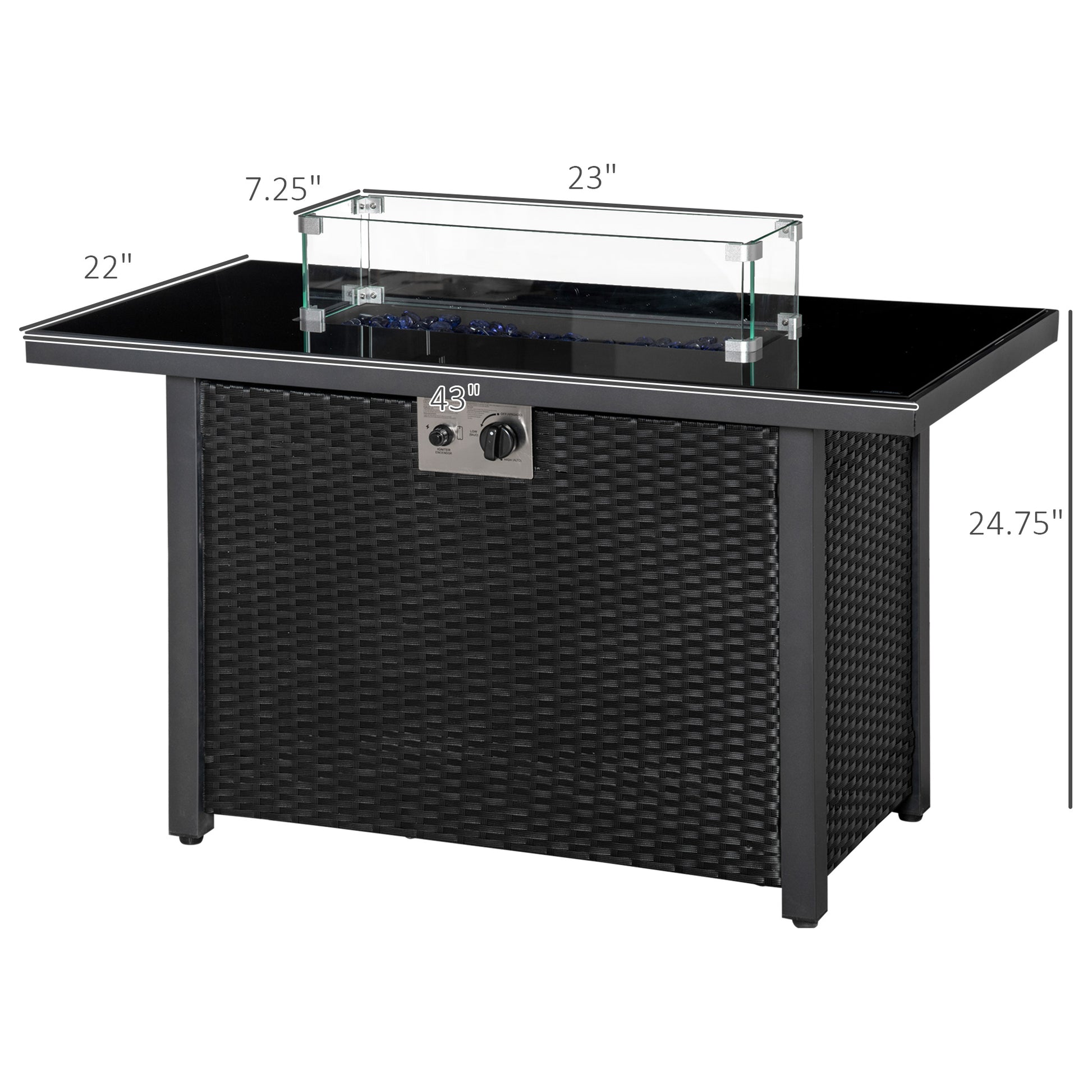 43" Propane Fire Pit Table - 50,000 BTU Wicker Black-Patio & Garden > Fire Pits-DECOROLALA