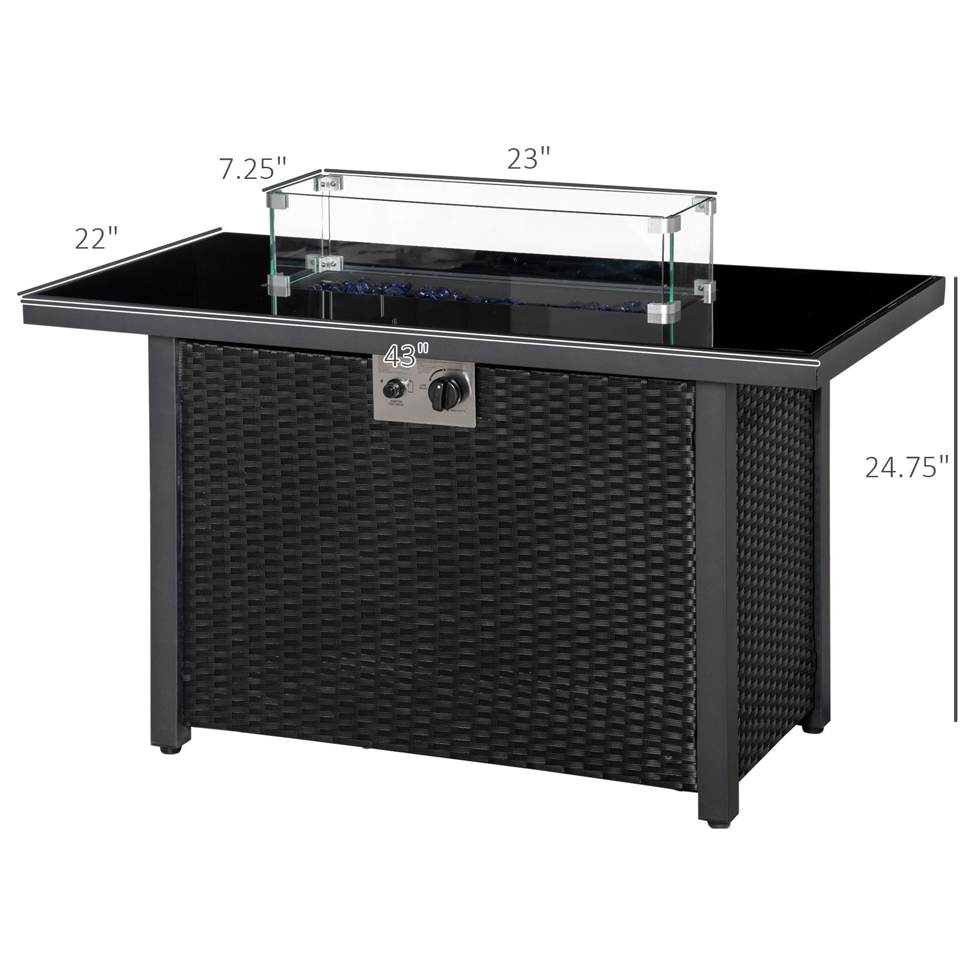43" Propane Fire Pit Table - 50,000 BTU Wicker Black-Patio & Garden > Fire Pits-DECOROLALA