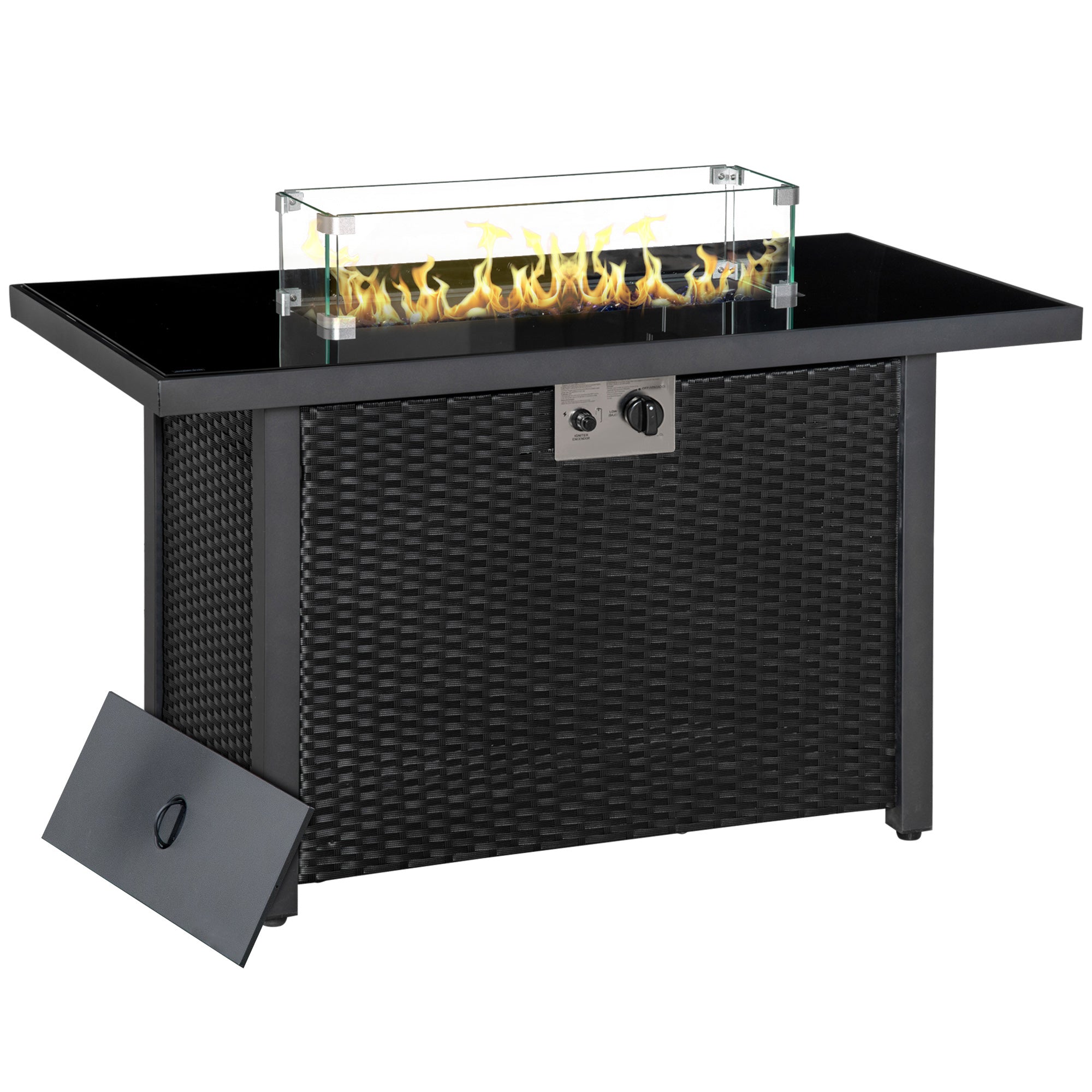 43" Propane Fire Pit Table - 50,000 BTU Wicker Black-Patio & Garden > Fire Pits-DECOROLALA