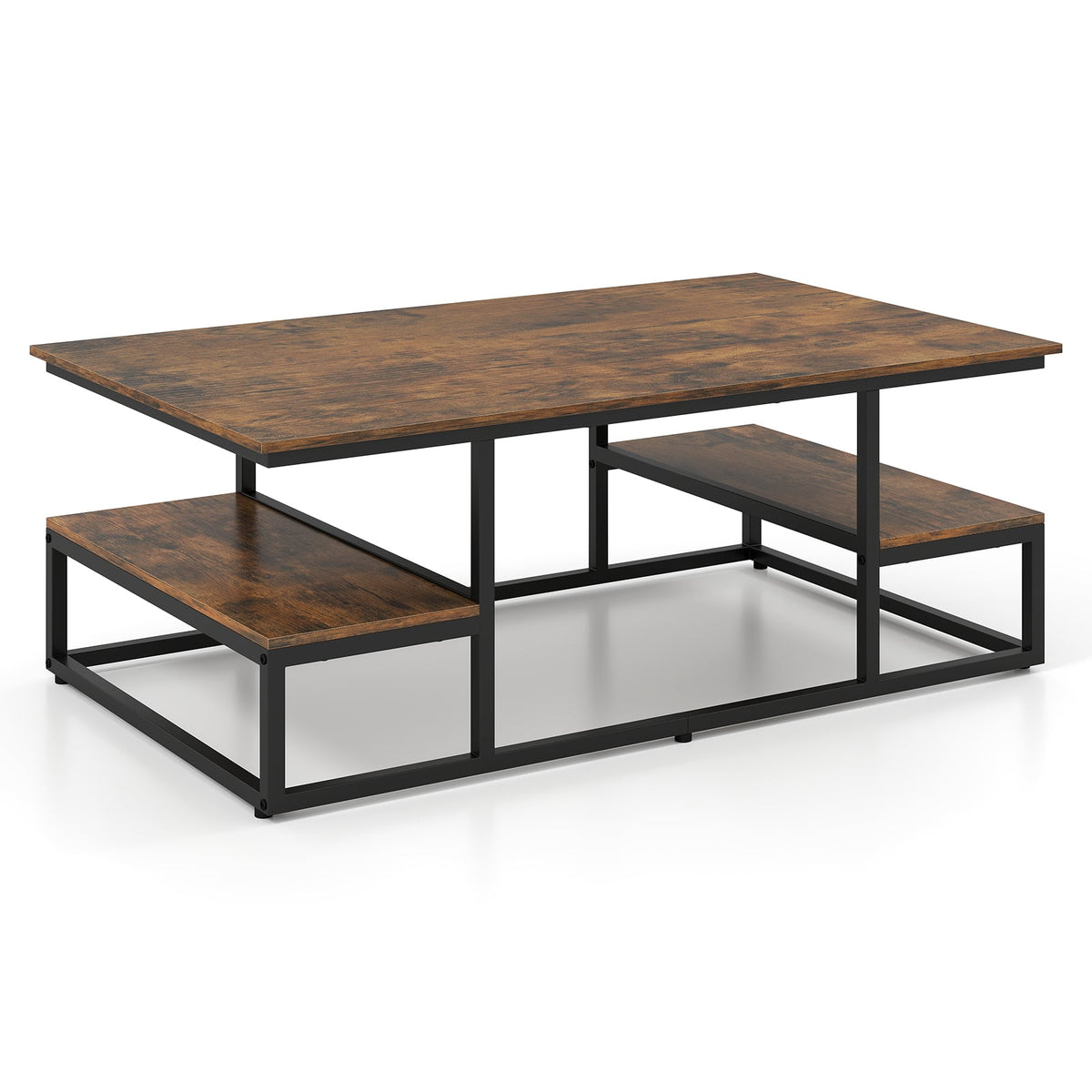 43" Rectangle Coffee Table with Storage and Open Shelves-Rusticbrown-Coffee Tables-DECOROLALA