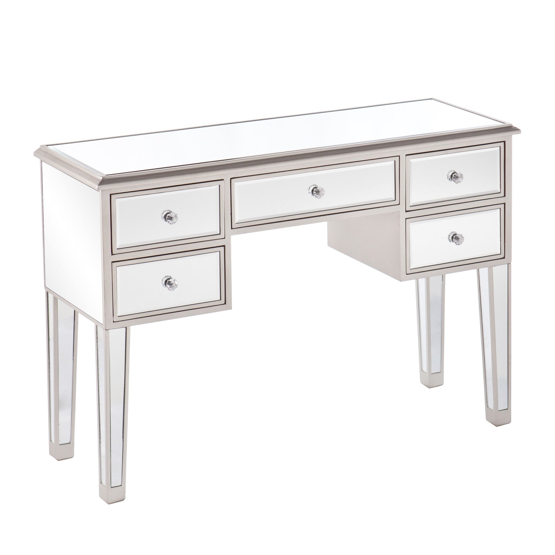43" Silver Mirrored Glass Console Table And Drawers-Console Tables-DECOROLALA