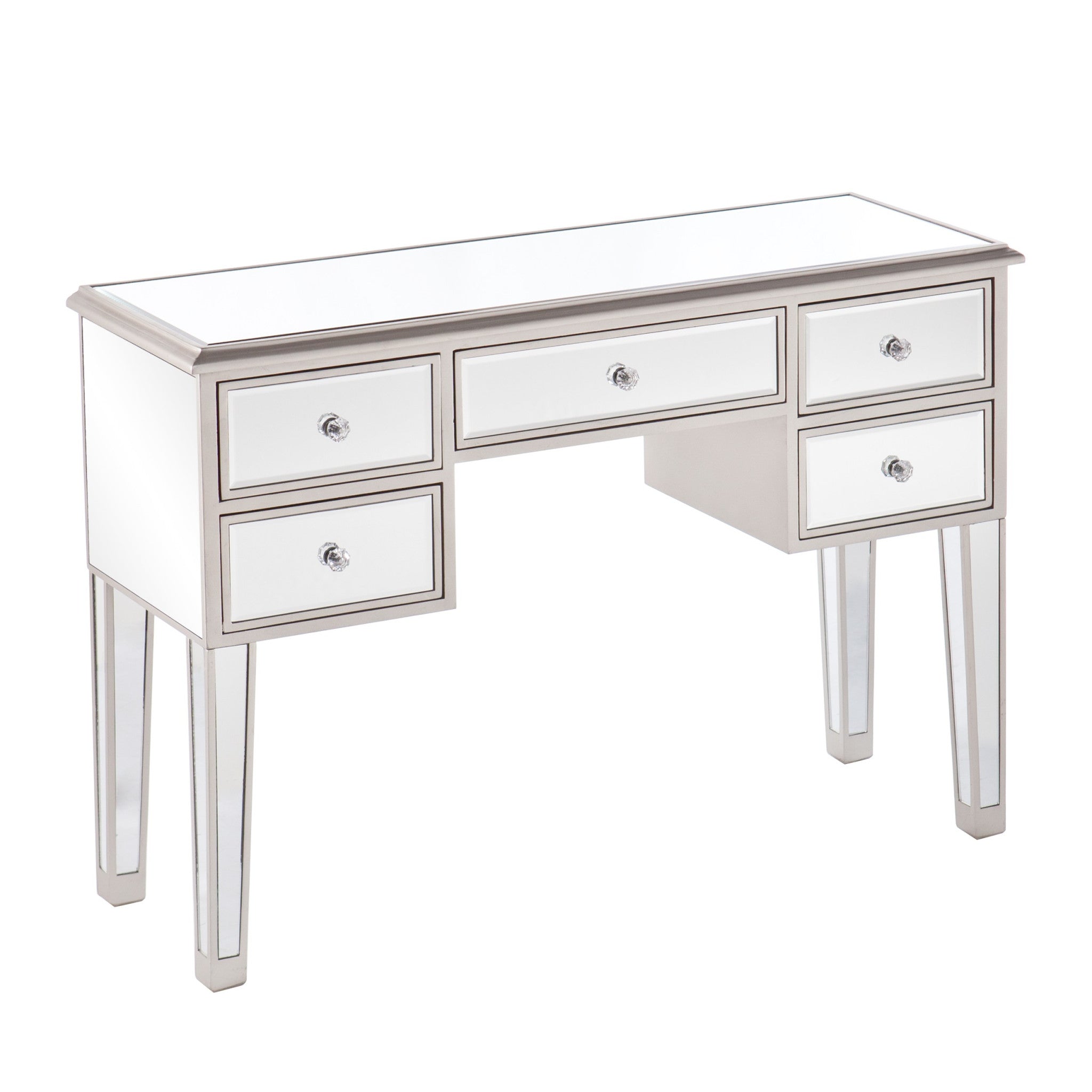 43" Silver Mirrored Glass Console Table And Drawers-Console Tables-DECOROLALA