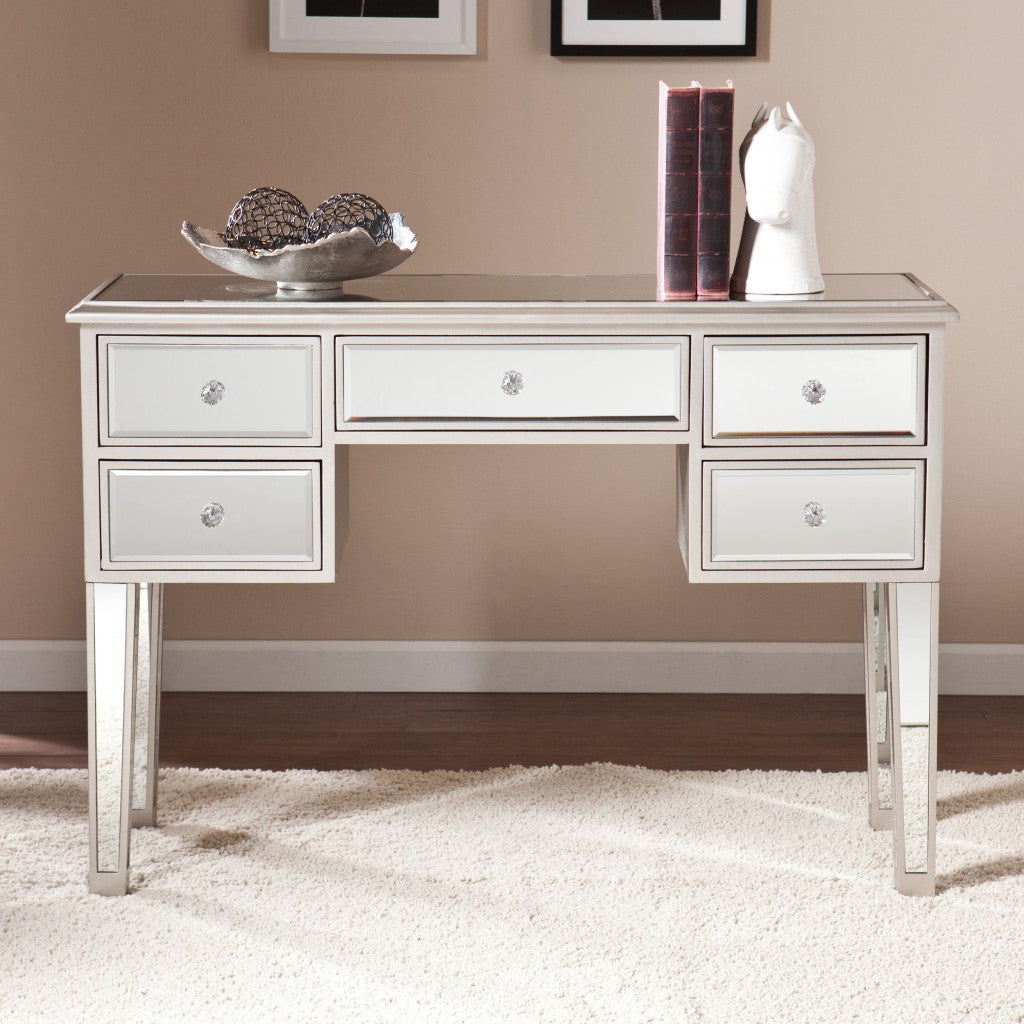 43" Silver Mirrored Glass Console Table And Drawers-Console Tables-DECOROLALA