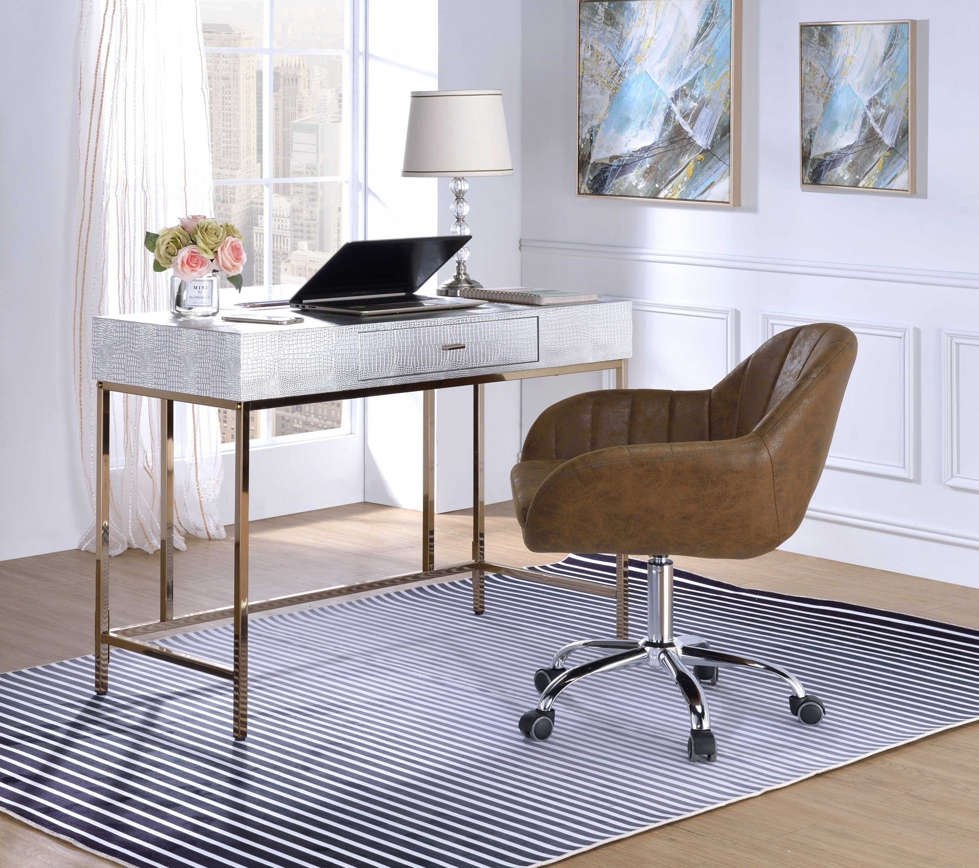 43" Silver and Champagne Writing Desk-Desks-DECOROLALA