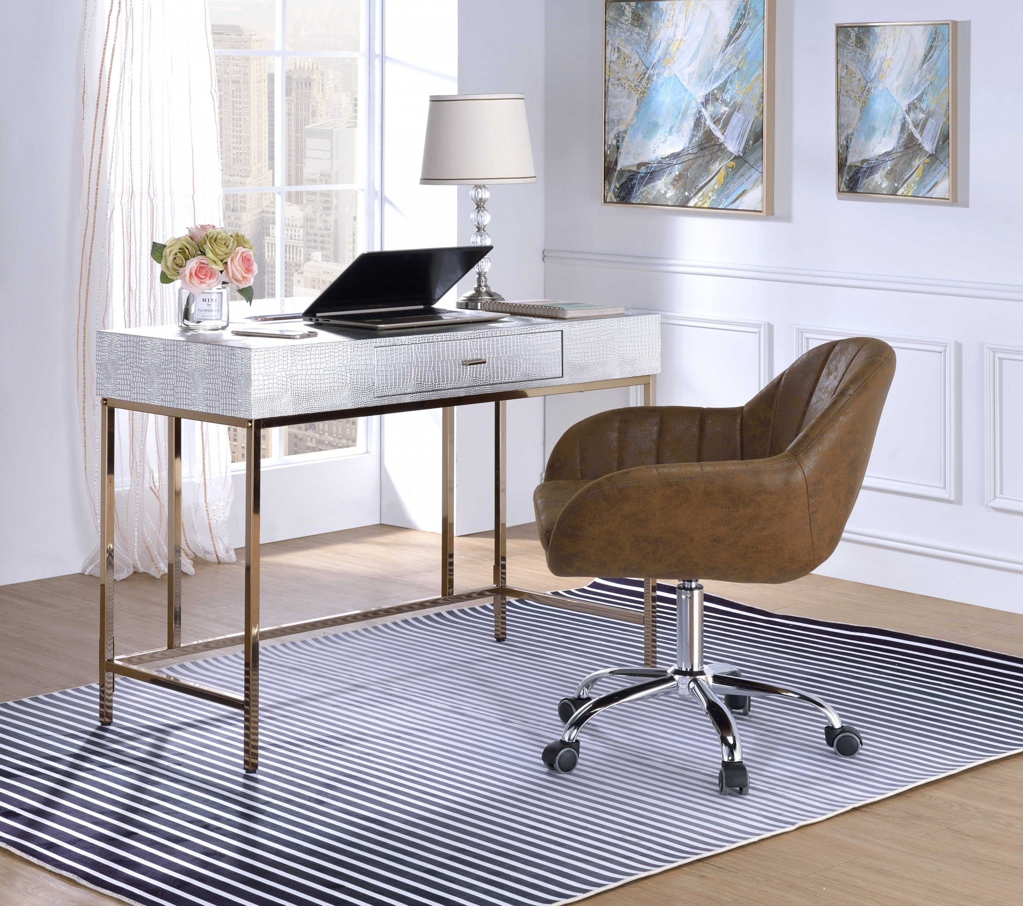 43" Silver and Champagne Writing Desk-Desks-DECOROLALA