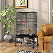 43" Steel Bird Cage with Rolling Stand and Toys - Black-Birds-DECOROLALA