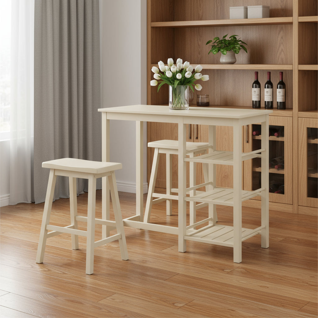 43" Three Piece Beige Solid Wood Rectangular Bar Table-Bar & Restaurant Tables-DECOROLALA