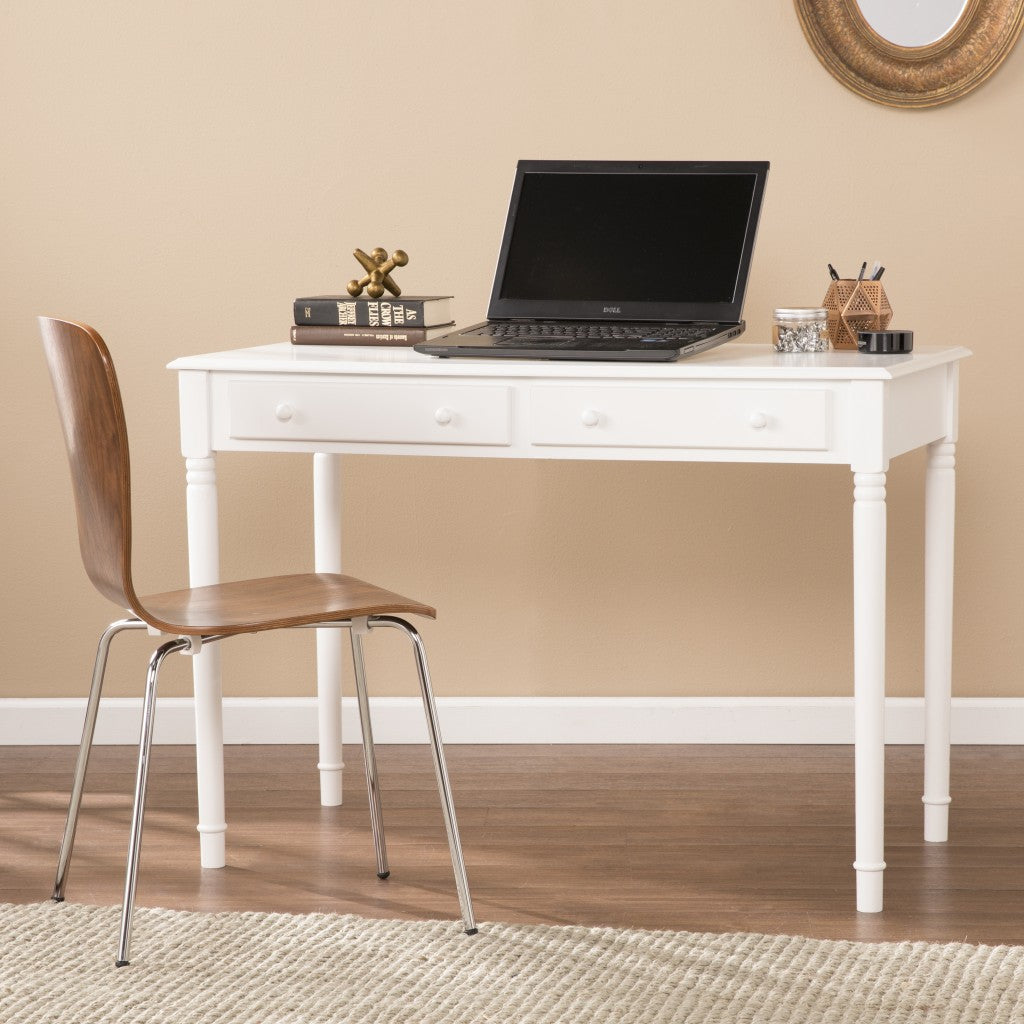 43" White Solid Wood Writing Desk With Two Drawers-Desks-DECOROLALA