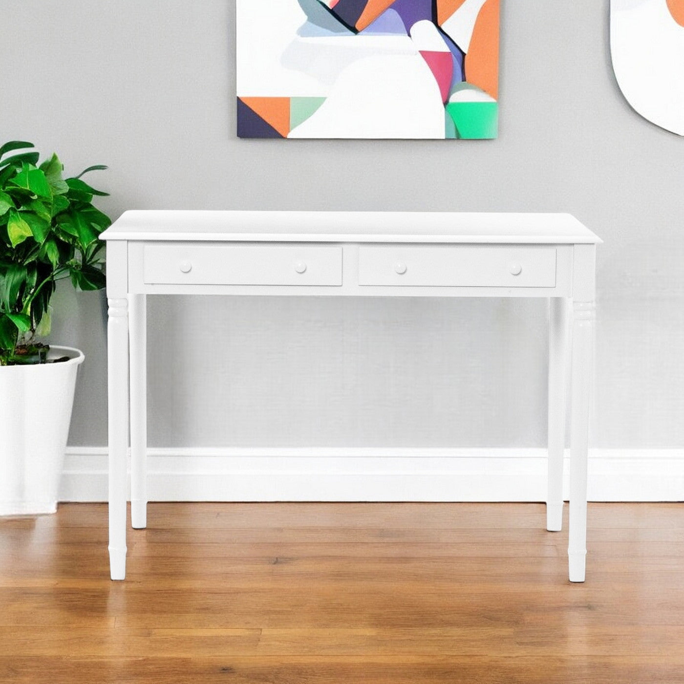 43" White Solid Wood Writing Desk With Two Drawers-Desks-DECOROLALA