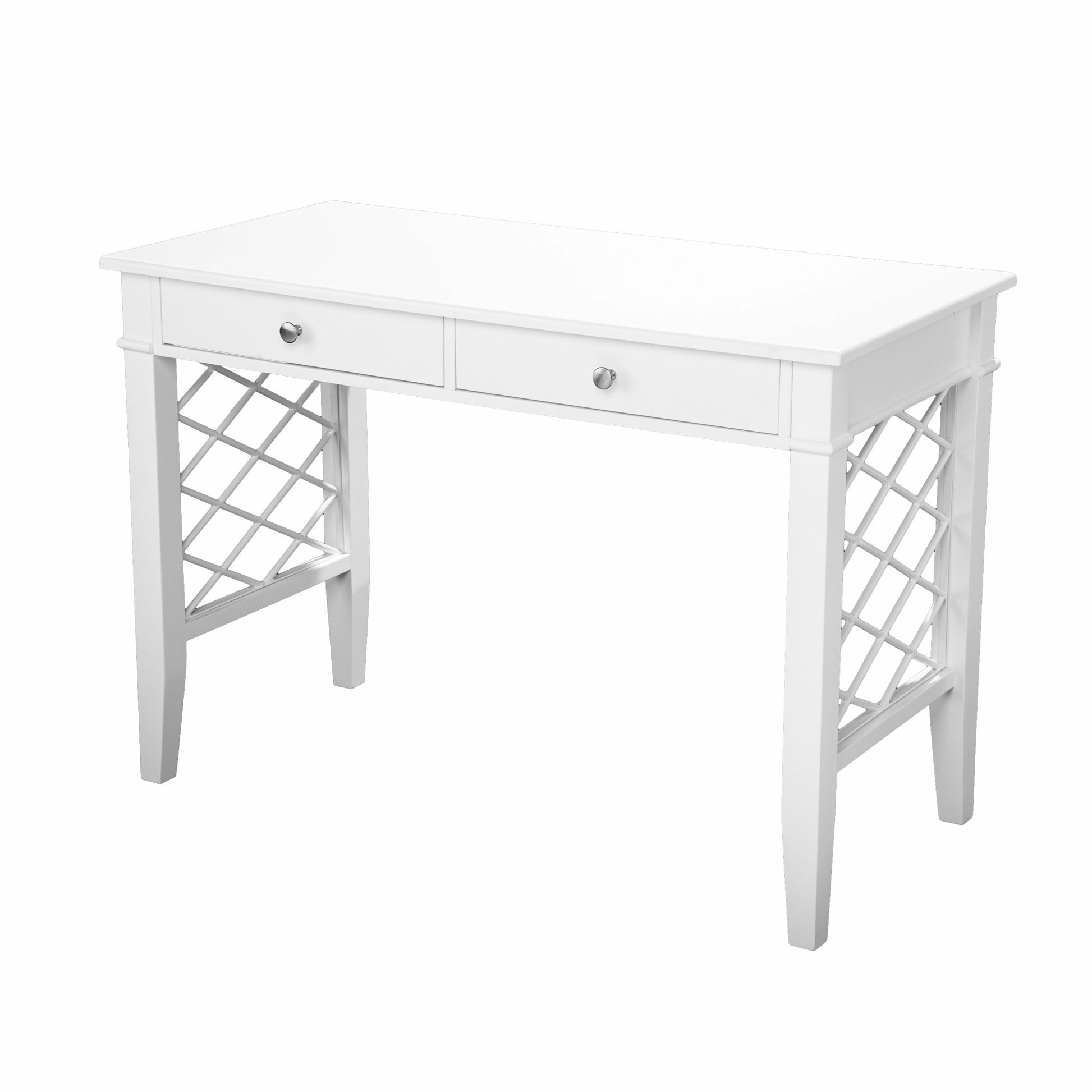 43" White Writing Desk With Two Drawers-Desks-DECOROLALA
