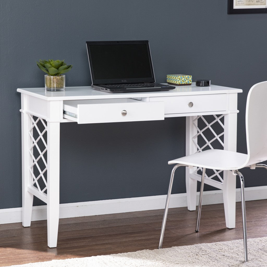 43" White Writing Desk With Two Drawers-Desks-DECOROLALA
