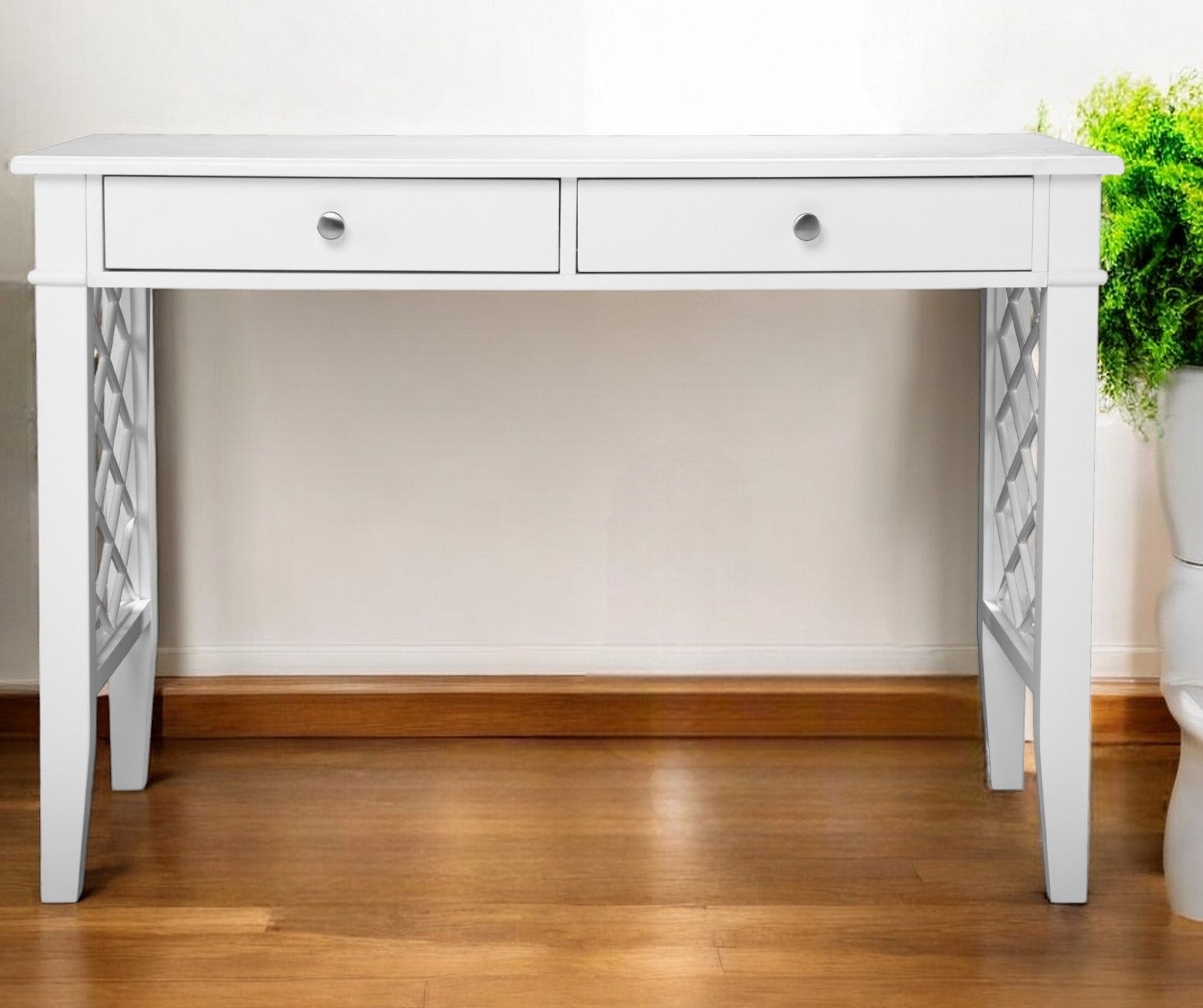 43" White Writing Desk With Two Drawers-Desks-DECOROLALA
