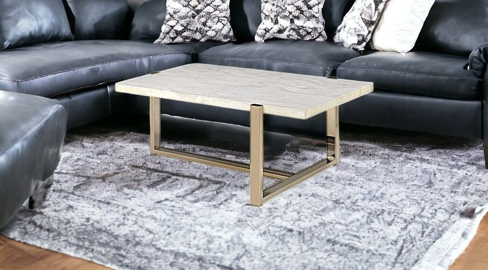 43" White and Gold Faux Marble And Iron Frame Coffee Table-Coffee Tables-DECOROLALA