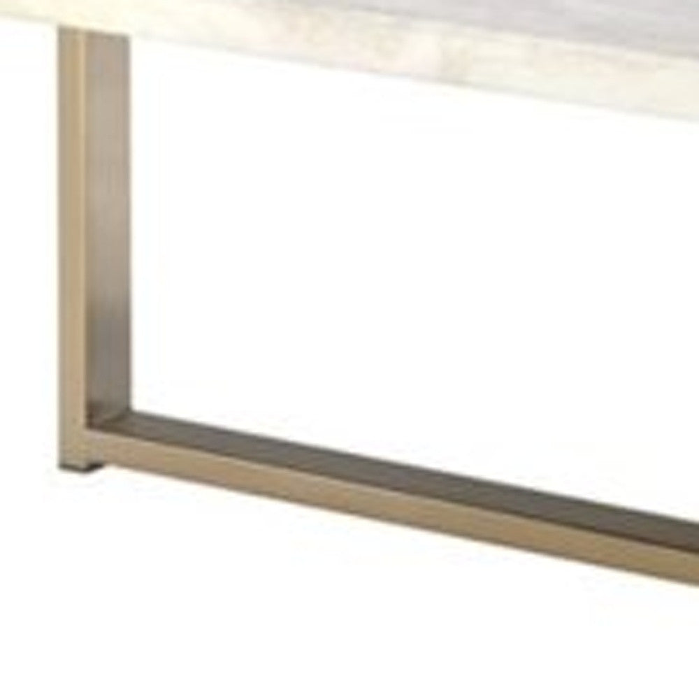 43" White and Gold Faux Marble And Iron Frame Coffee Table-Coffee Tables-DECOROLALA