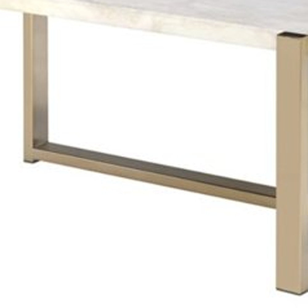 43" White and Gold Faux Marble And Iron Frame Coffee Table-Coffee Tables-DECOROLALA