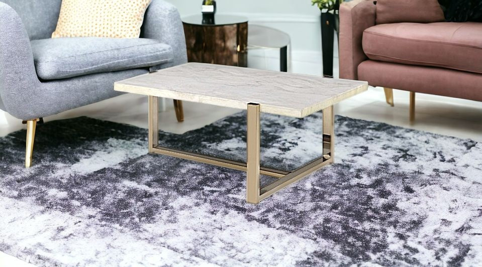 43" White and Gold Faux Marble And Iron Frame Coffee Table-Coffee Tables-DECOROLALA