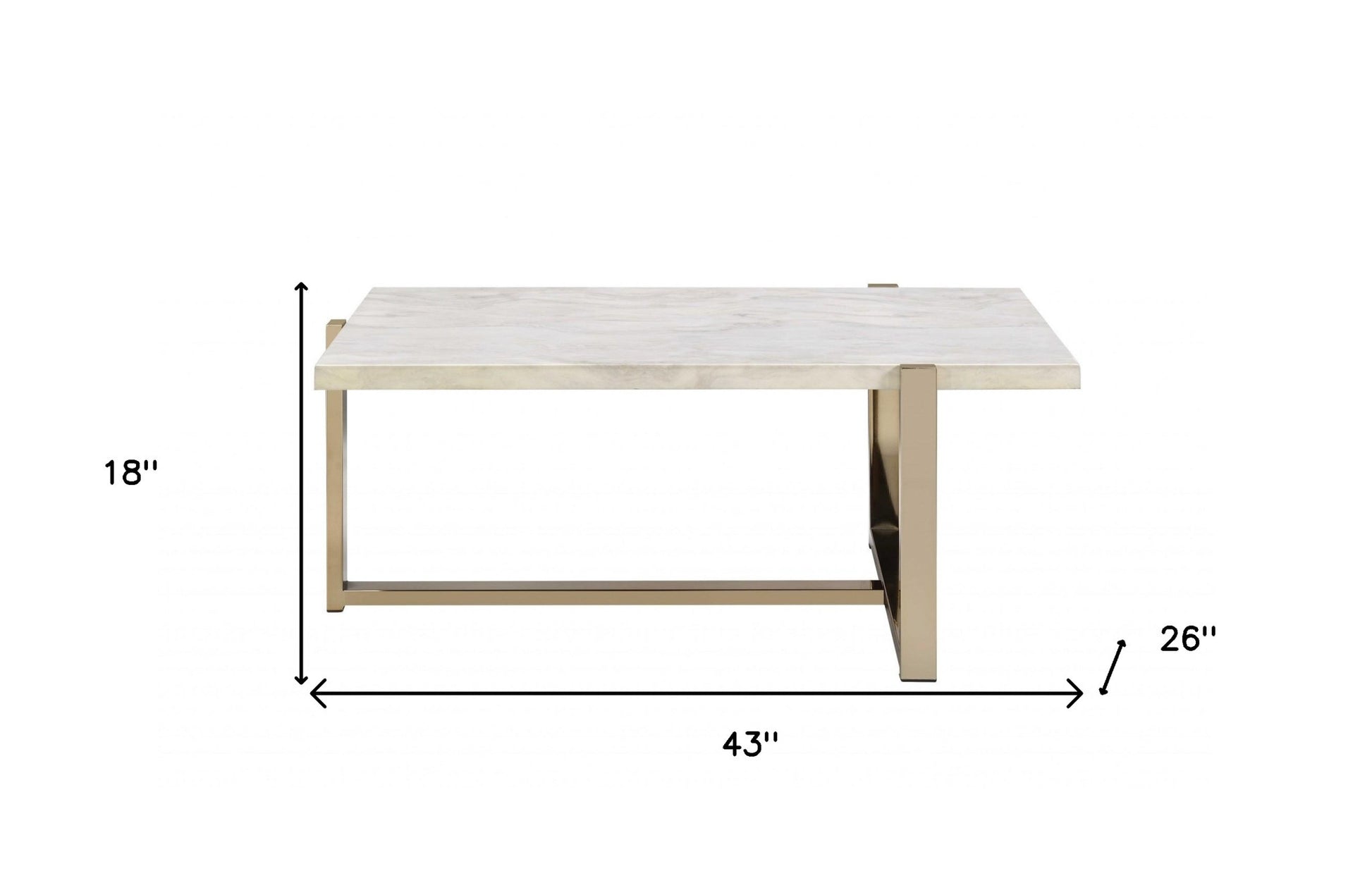 43" White and Gold Faux Marble And Iron Frame Coffee Table-Coffee Tables-DECOROLALA