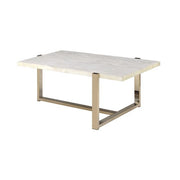 43" White and Gold Faux Marble And Iron Frame Coffee Table-Coffee Tables-DECOROLALA