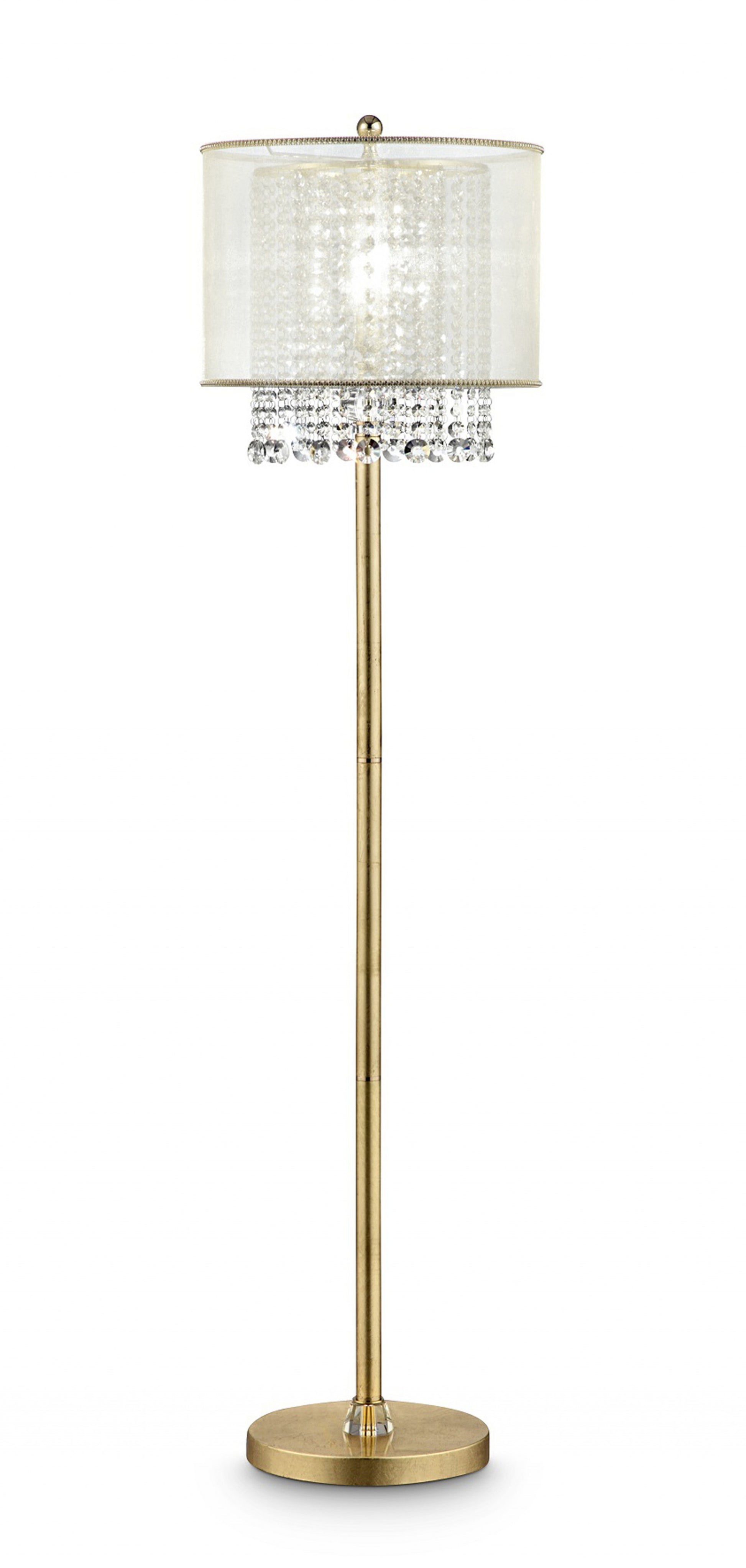 65" Gold And White Novelty Floor Lamp With White Fabric Drum Shade-Floor Lamps-DECOROLALA