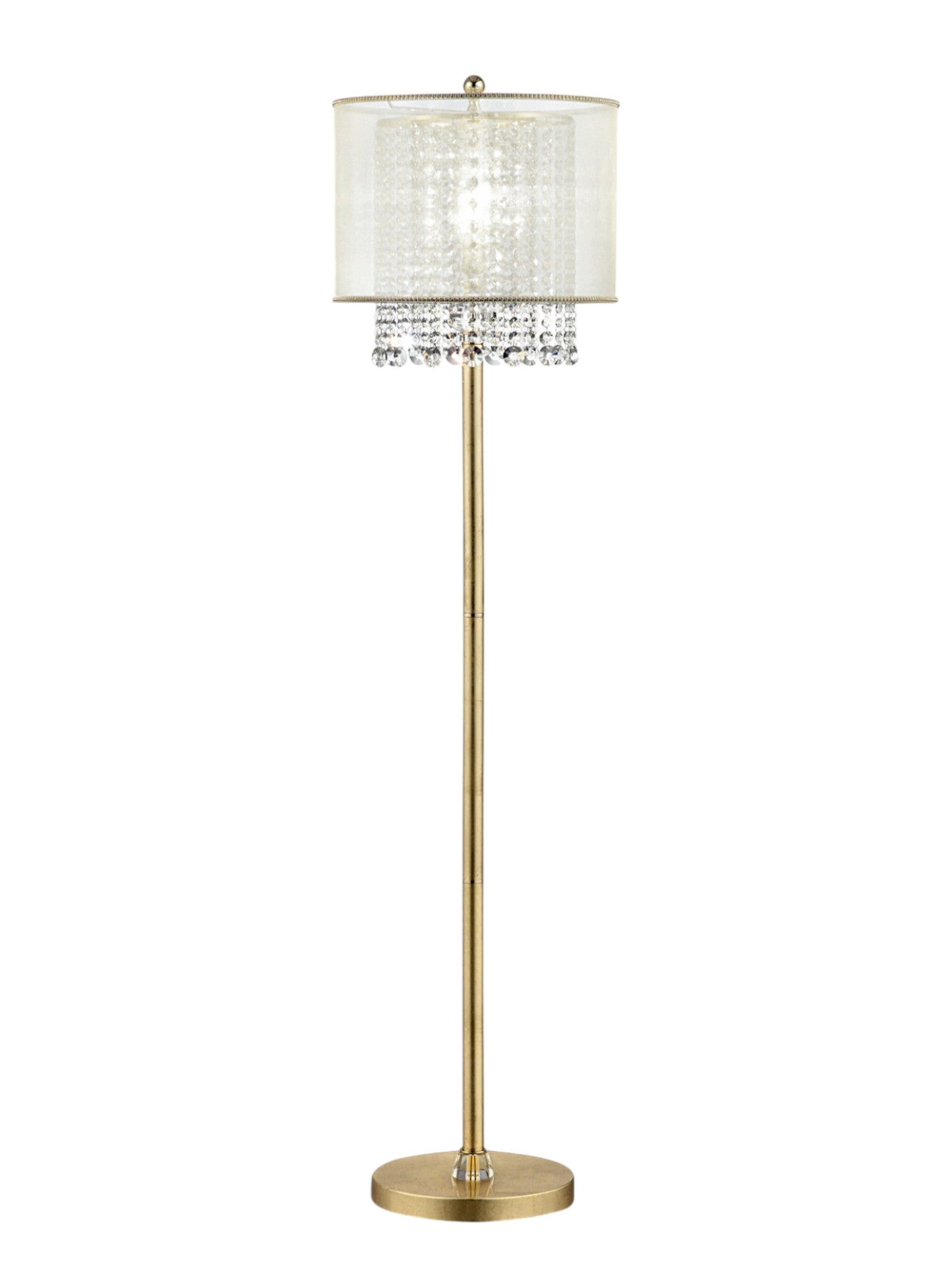 65" Gold And White Novelty Floor Lamp With White Fabric Drum Shade-Floor Lamps-DECOROLALA