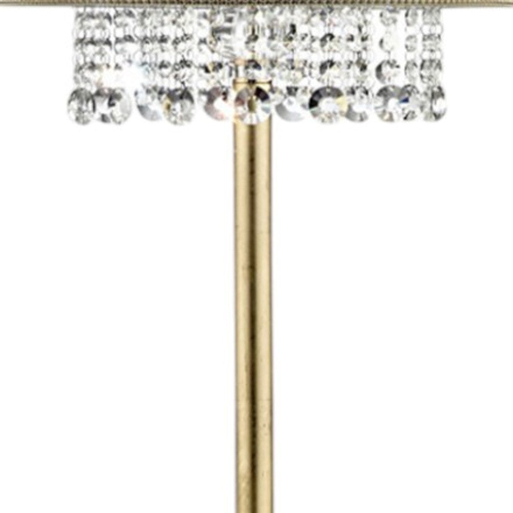 65" Gold And White Novelty Floor Lamp With White Fabric Drum Shade-Floor Lamps-DECOROLALA