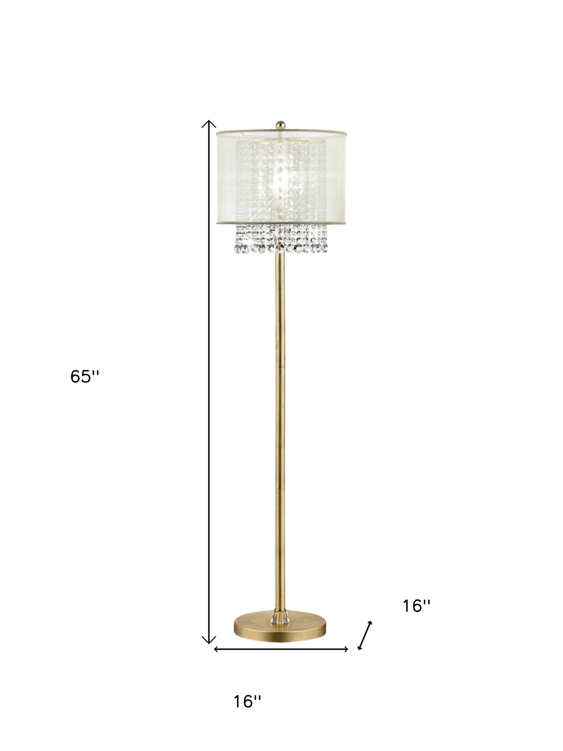 65" Gold And White Novelty Floor Lamp With White Fabric Drum Shade-Floor Lamps-DECOROLALA