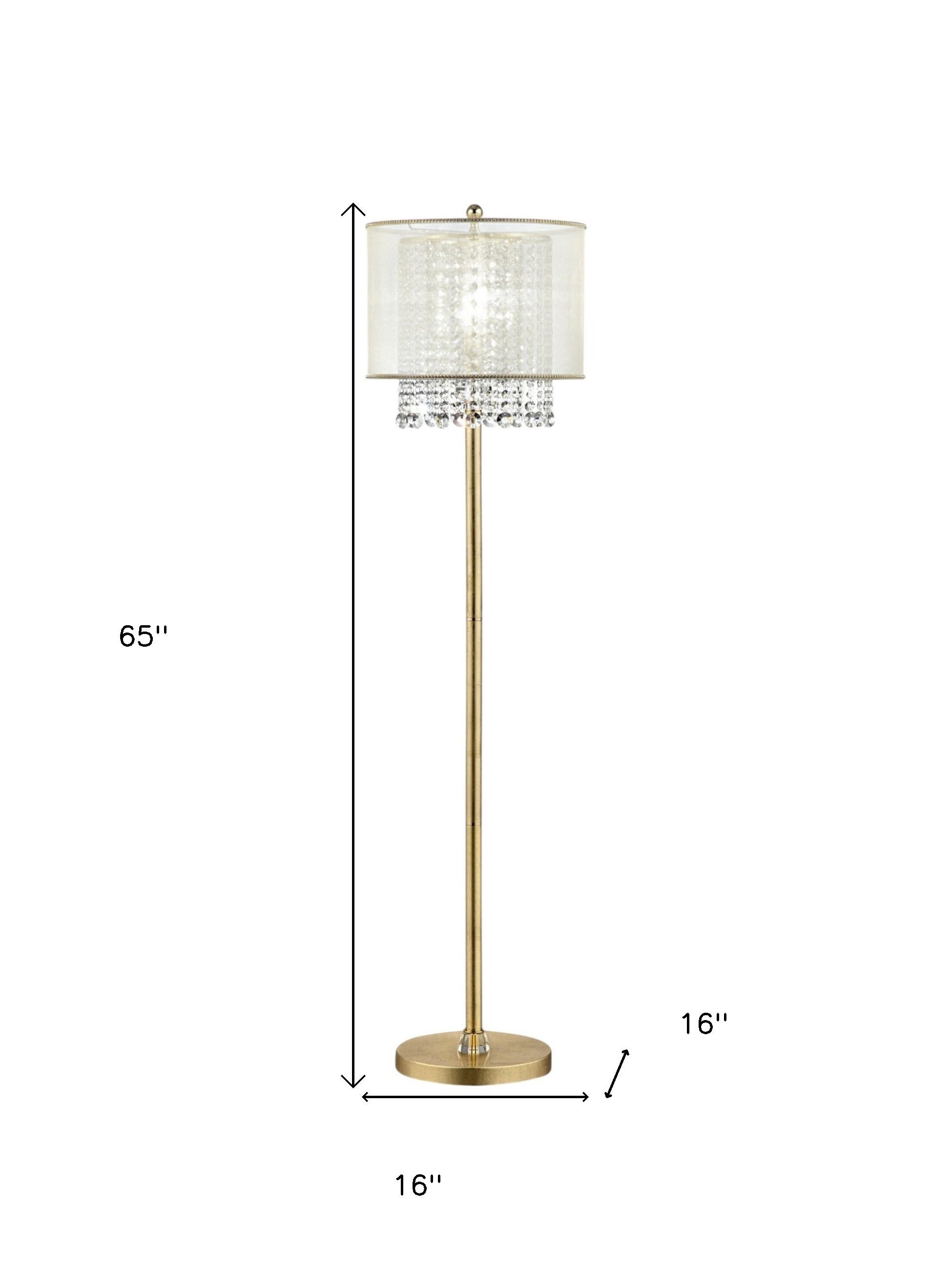 65" Gold And White Novelty Floor Lamp With White Fabric Drum Shade-Floor Lamps-DECOROLALA