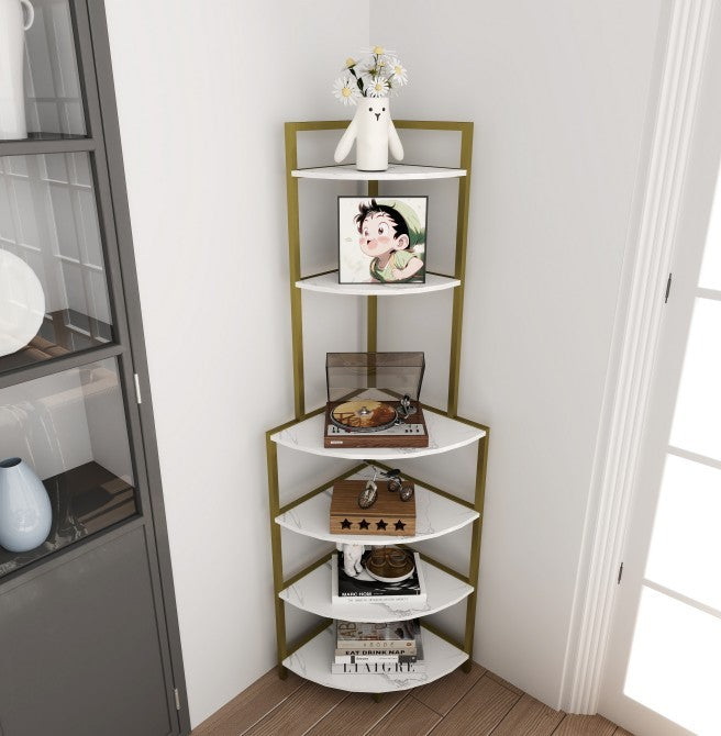 6-Tier Corner Open Shelf Modern Bookcase Wood Rack Freestanding