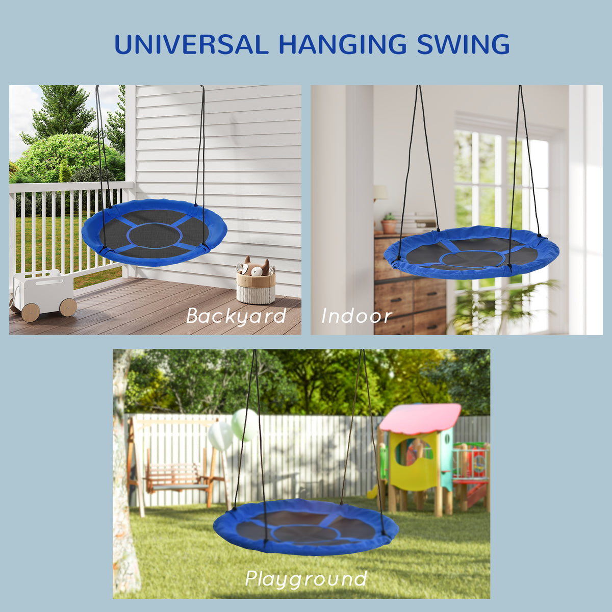 43.25" Saucer Swing, Nest Web Rope Seat with Adjustable Hanging Ropes, for Indoor Outdoor Children 3-12 Years Old, Blue-Toys & Games > Kids Outdoor Play > Gym Sets & Swings-DECOROLALA