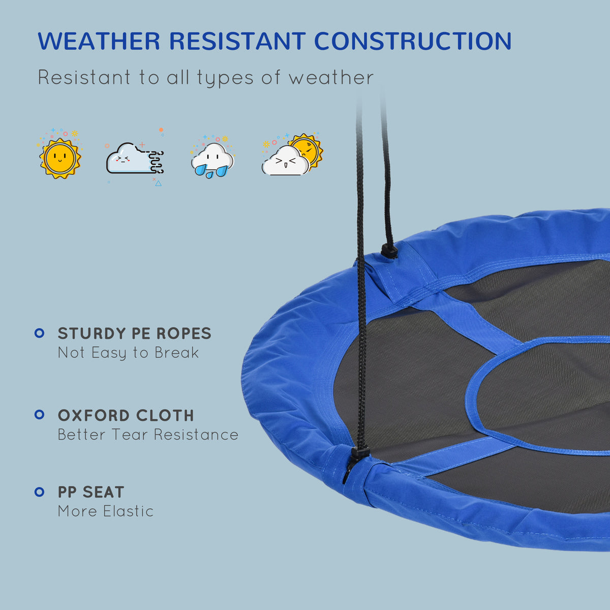 43.25" Saucer Swing, Nest Web Rope Seat with Adjustable Hanging Ropes, for Indoor Outdoor Children 3-12 Years Old, Blue-Toys & Games > Kids Outdoor Play > Gym Sets & Swings-DECOROLALA