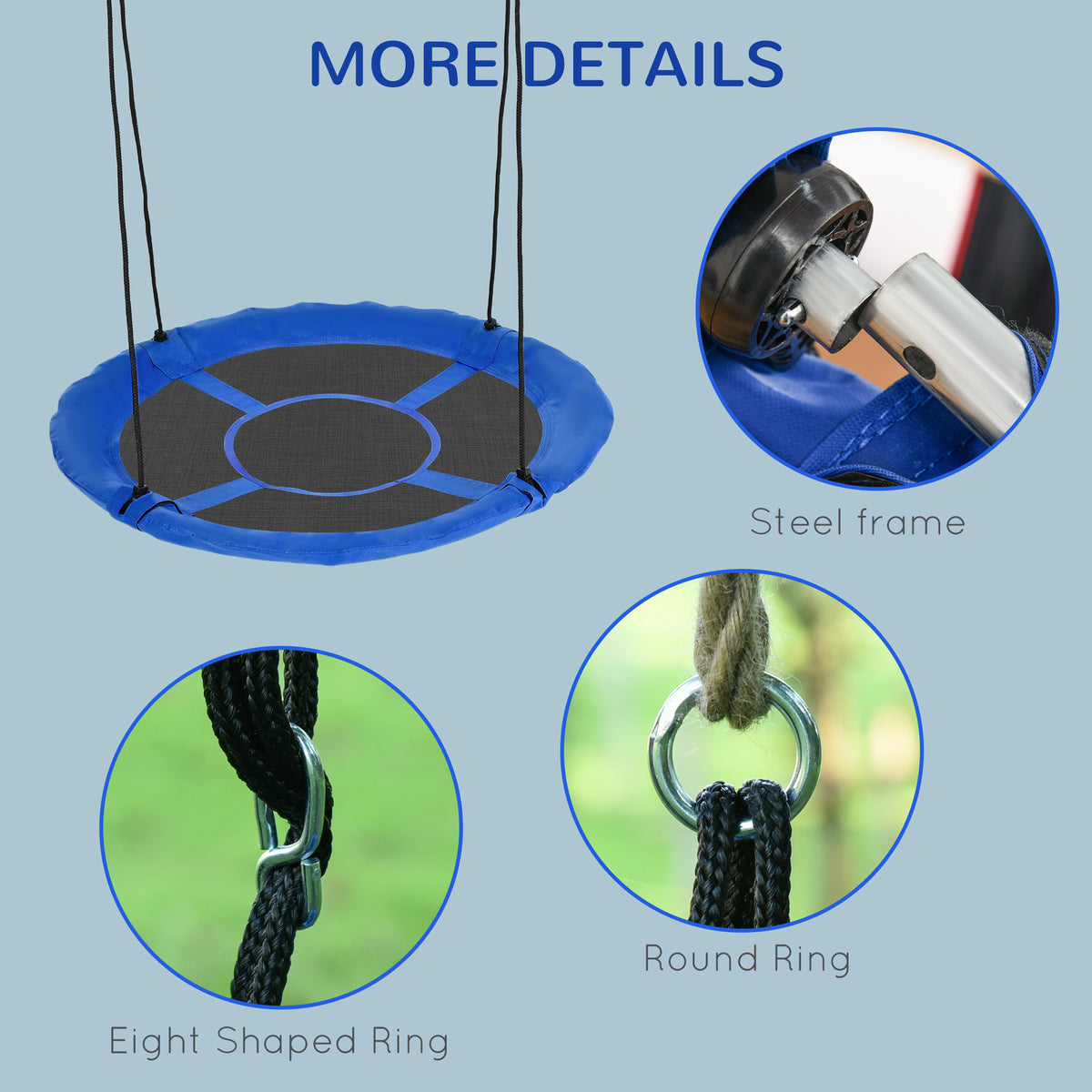 43.25" Saucer Swing, Nest Web Rope Seat with Adjustable Hanging Ropes, for Indoor Outdoor Children 3-12 Years Old, Blue-Toys & Games > Kids Outdoor Play > Gym Sets & Swings-DECOROLALA