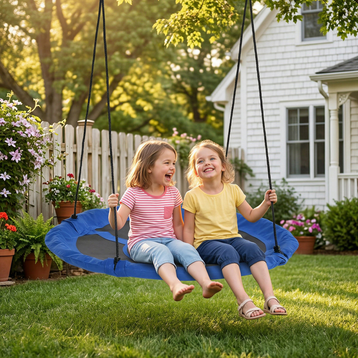 43.25" Saucer Swing, Nest Web Rope Seat with Adjustable Hanging Ropes, for Indoor Outdoor Children 3-12 Years Old, Blue-Toys & Games > Kids Outdoor Play > Gym Sets & Swings-DECOROLALA