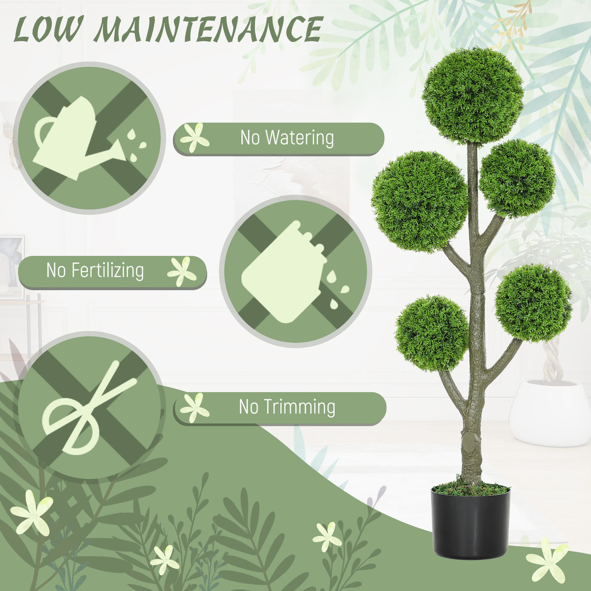 43.3" Artificial Ball Cypress Topiary Tree, Fake Plant in Pot for Indoor Outdoor Living Room Green-Artificial Trees-DECOROLALA